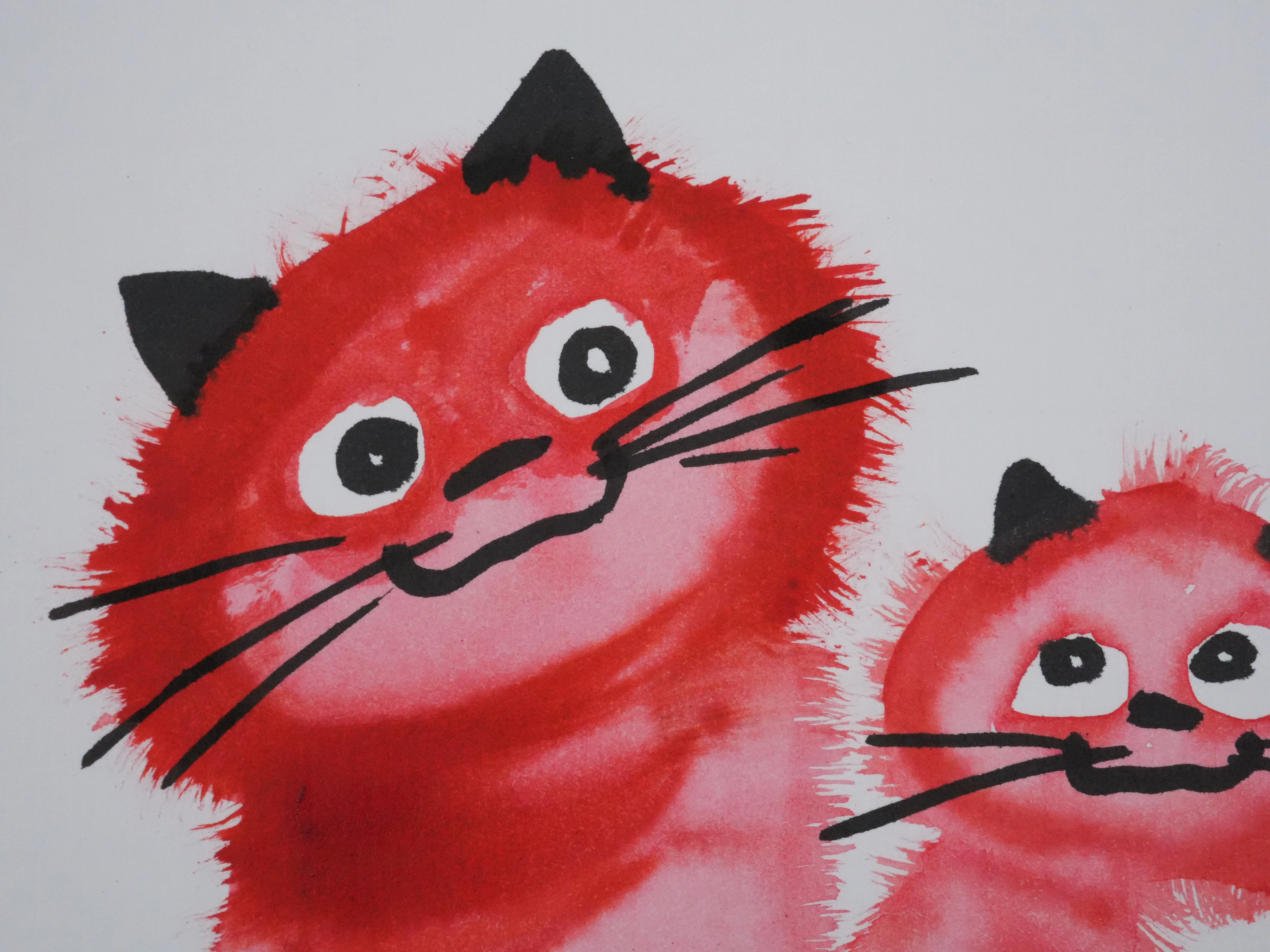 Laszlo TIBAY : Deux chats rouge, Dessin original à l'encre signé - Image 4