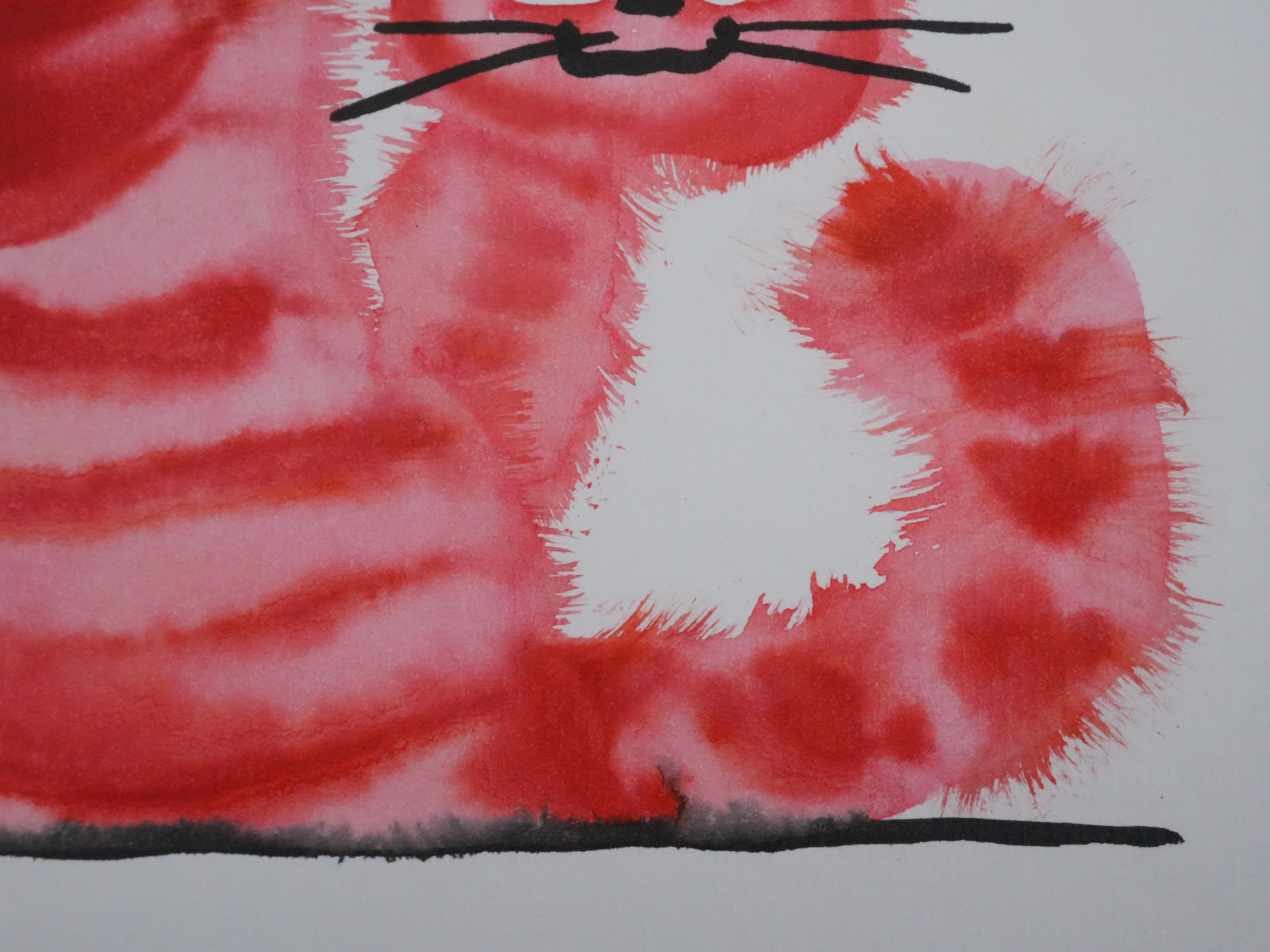 Laszlo TIBAY : Deux chats rouge, Dessin original à l'encre signé - Image 5