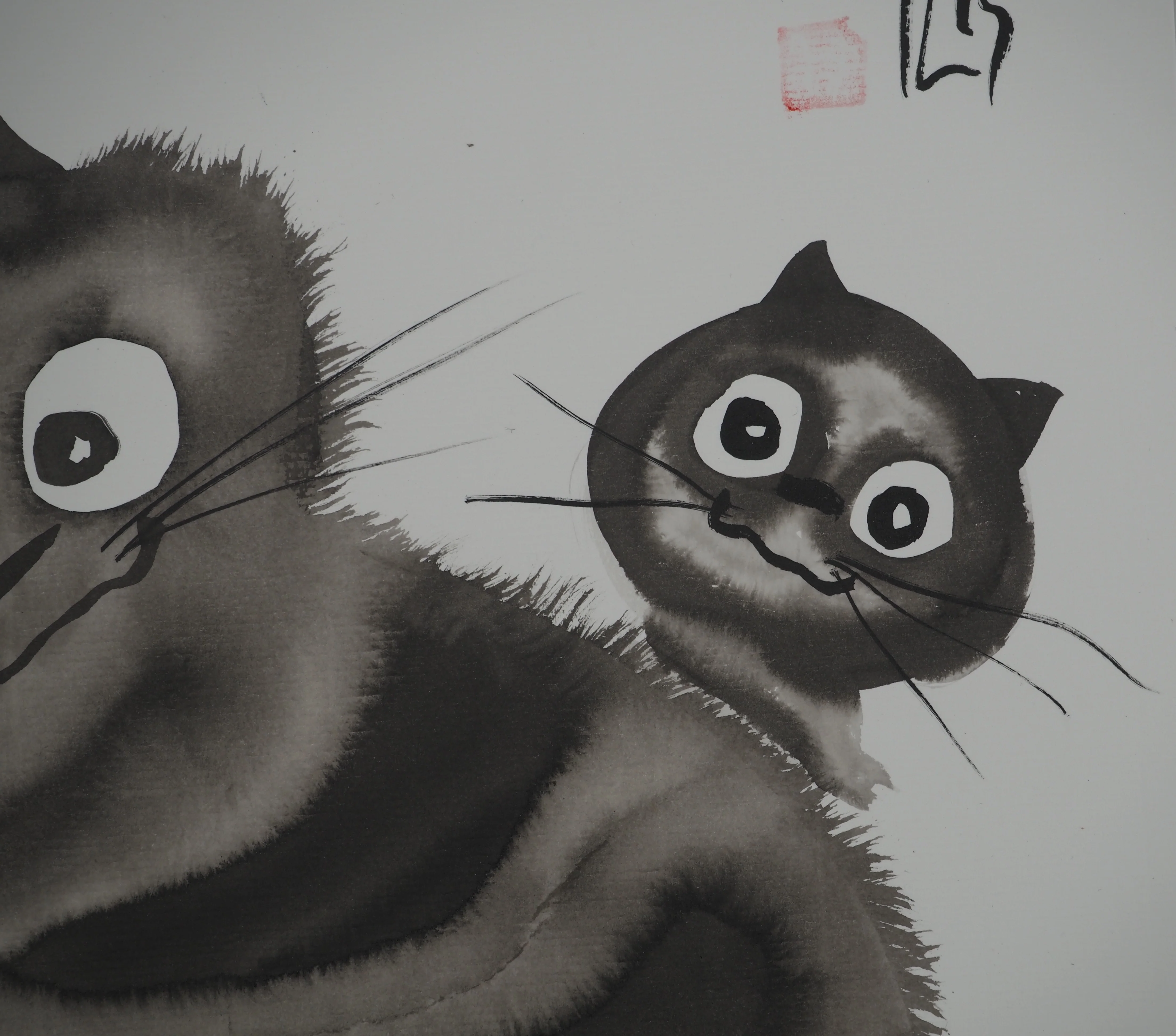 Laszlo TIBAY : Le chaton et sa mère, Dessin original à l'aquarelle signé - Image 3