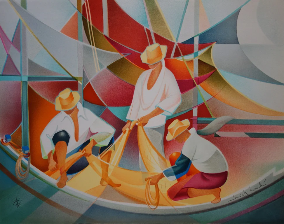 Janick LEDERLE : Retour de pèche, Lithographie originale signée
