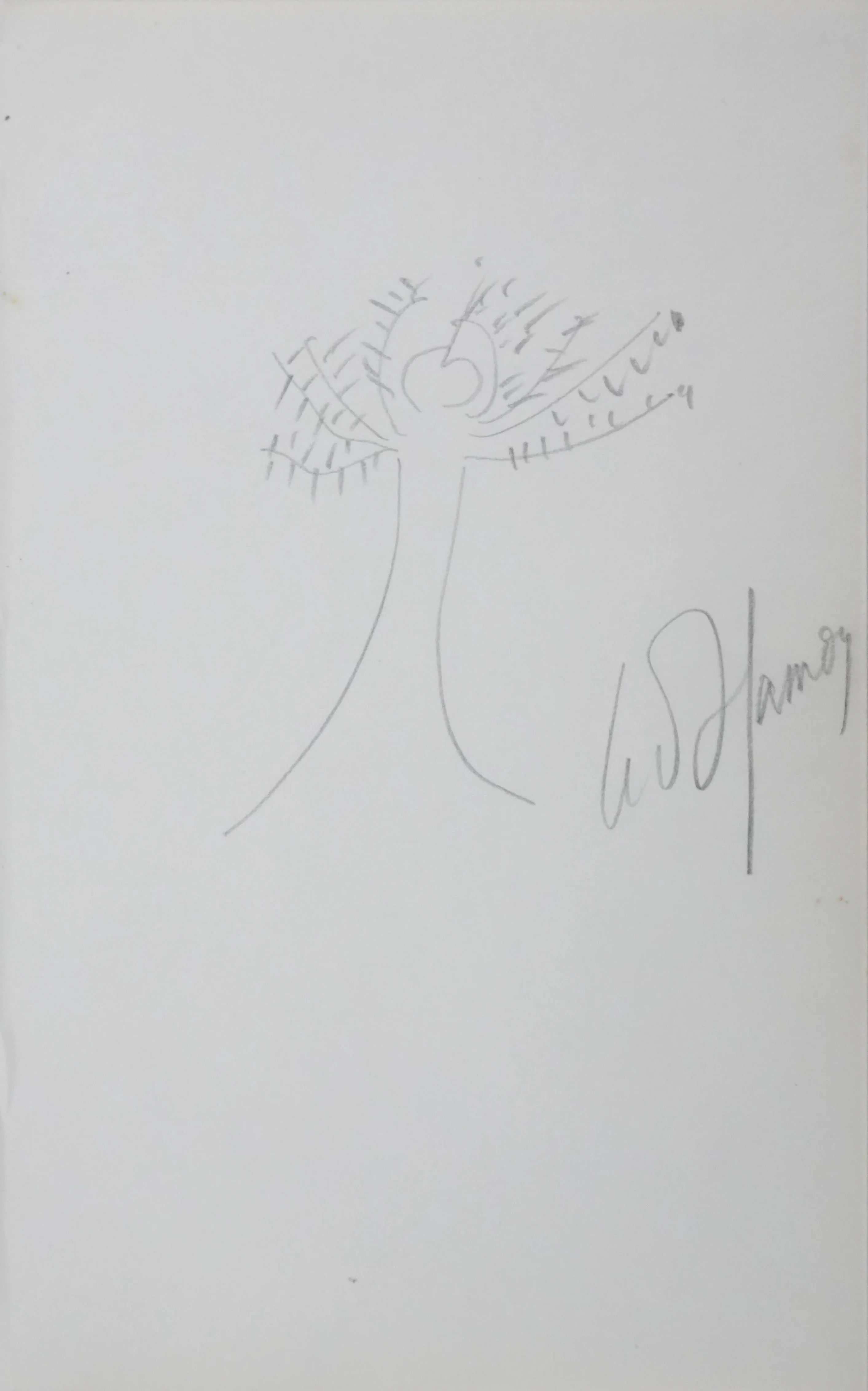 Léon HAMON : L'arbre en coeur, Autographe et dessin original signée