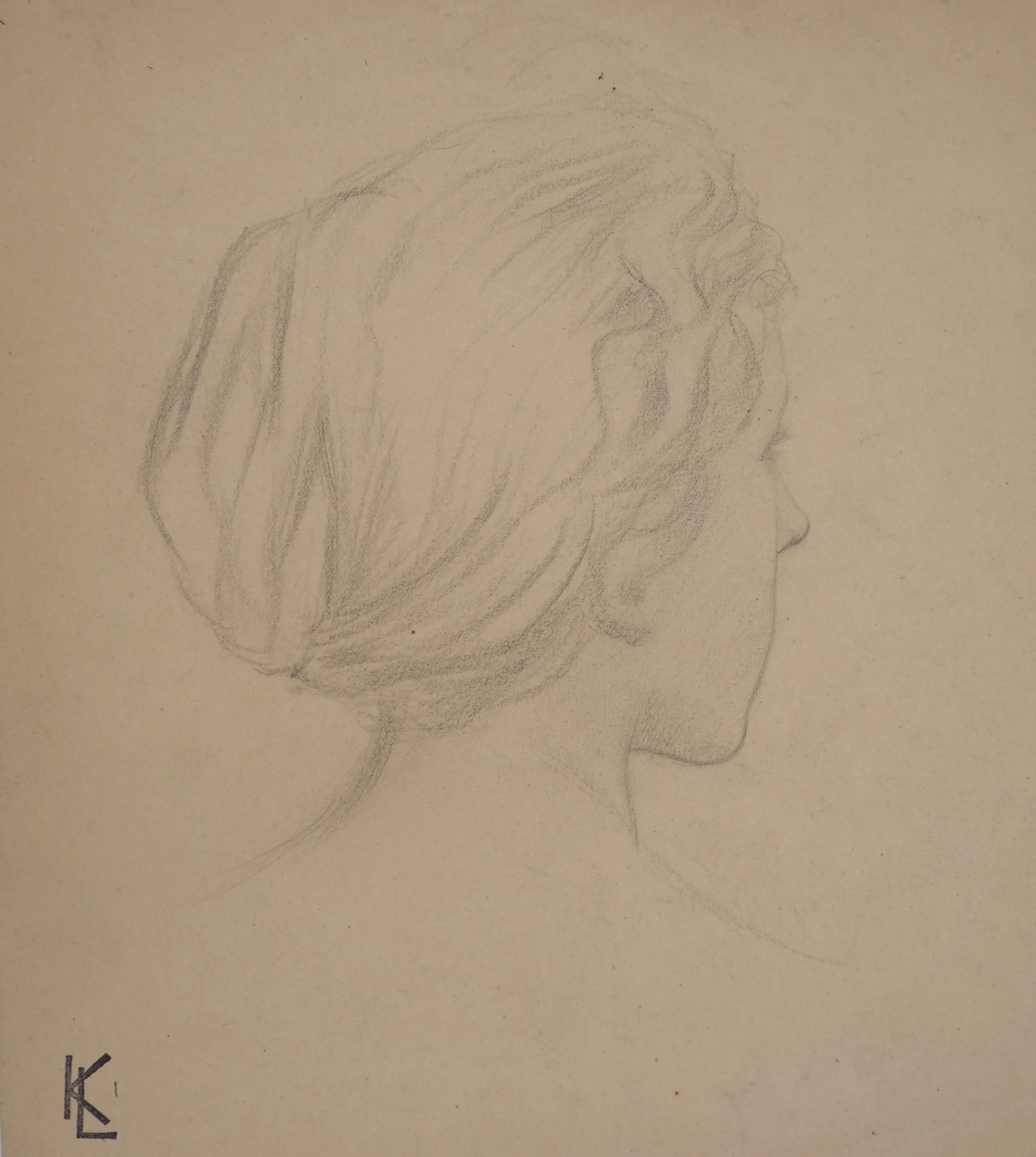 Léopold Franz KOWALSKI : Étude du profil féminin de dos, dessin original - Image 2