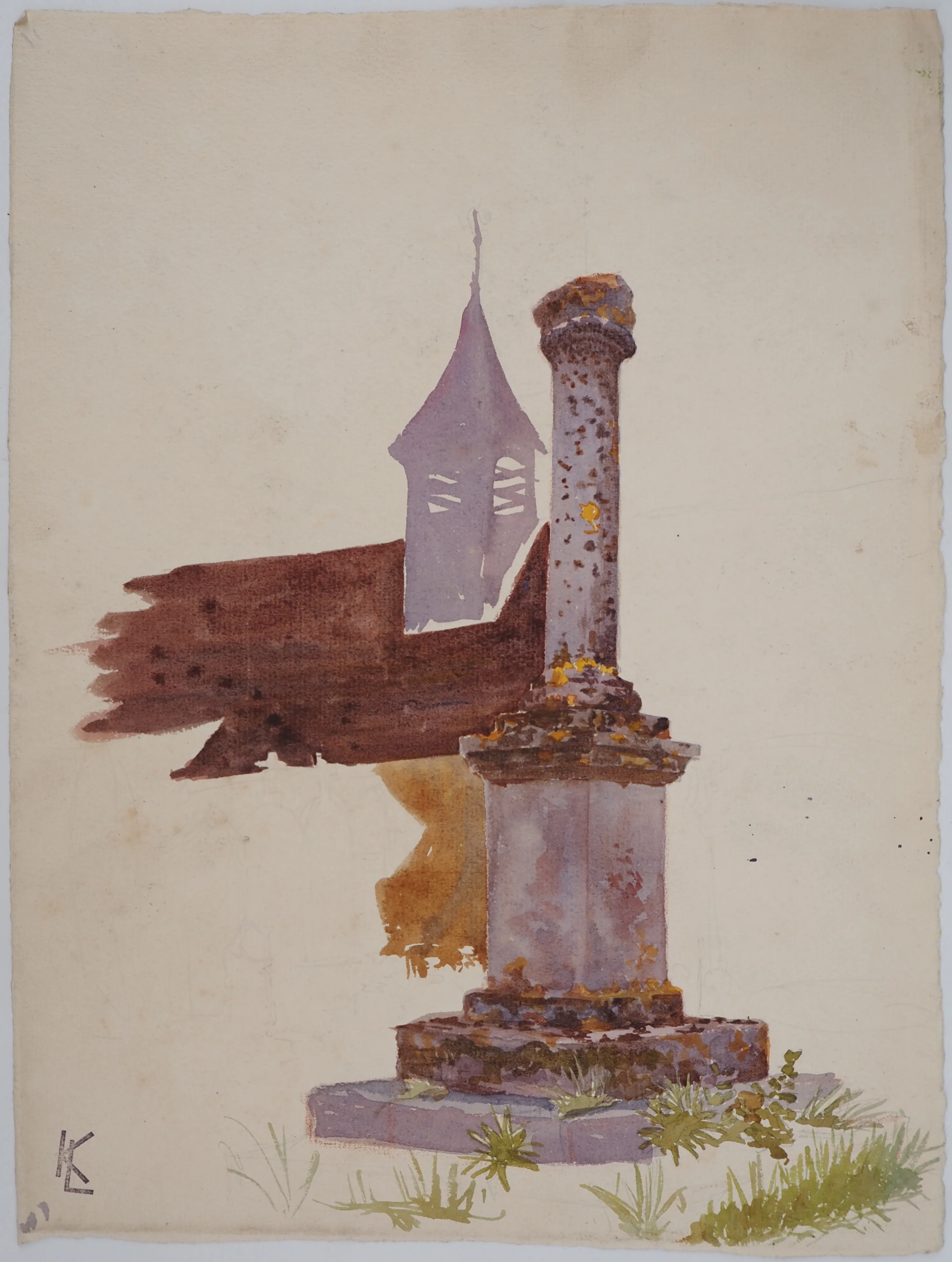 Léopold Franz KOWALSKI : Monument devant église, dessin original