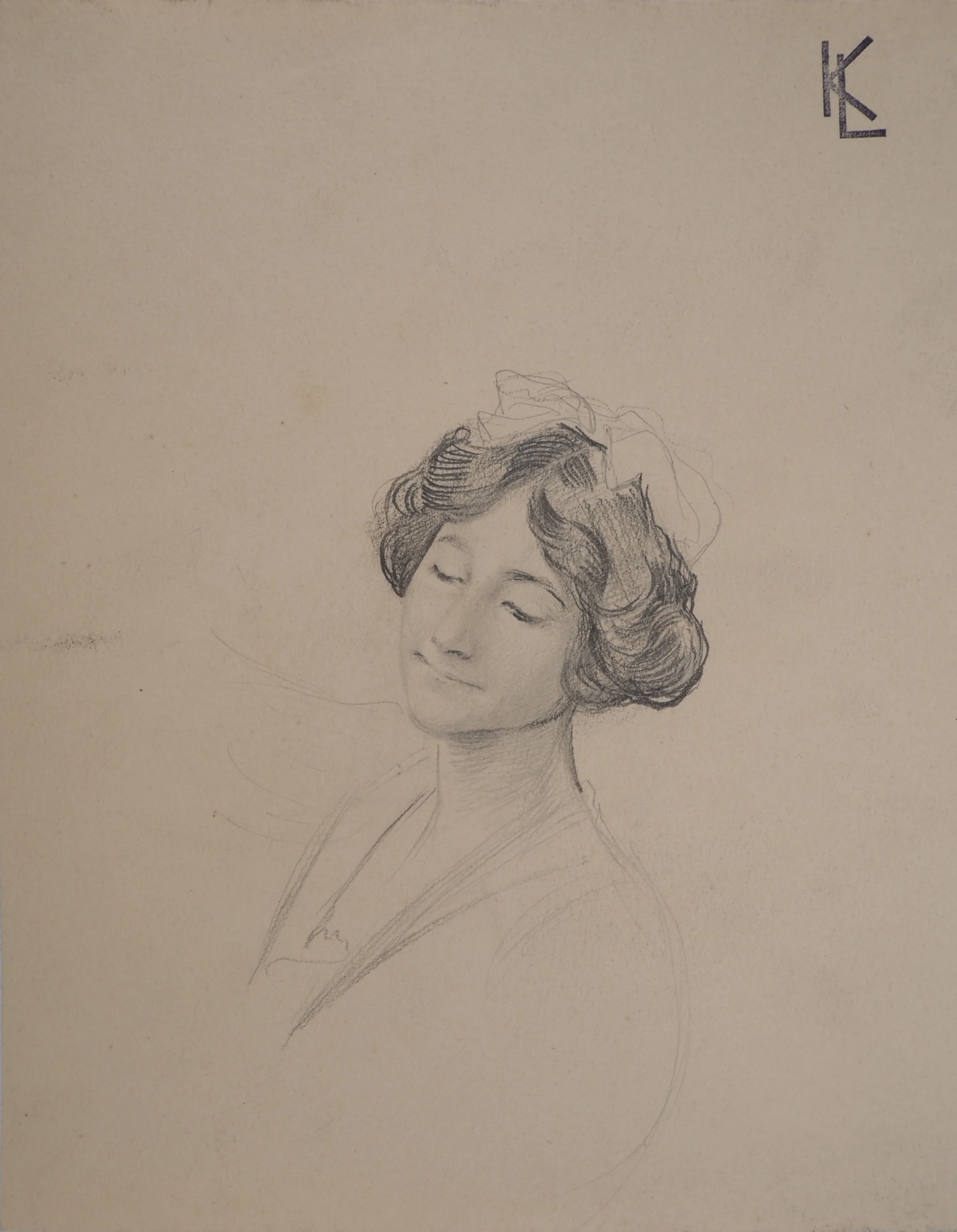 Léopold Franz KOWALSKI : Portrait d'Anna coiffée d'un ruban, dessin original - Image 2