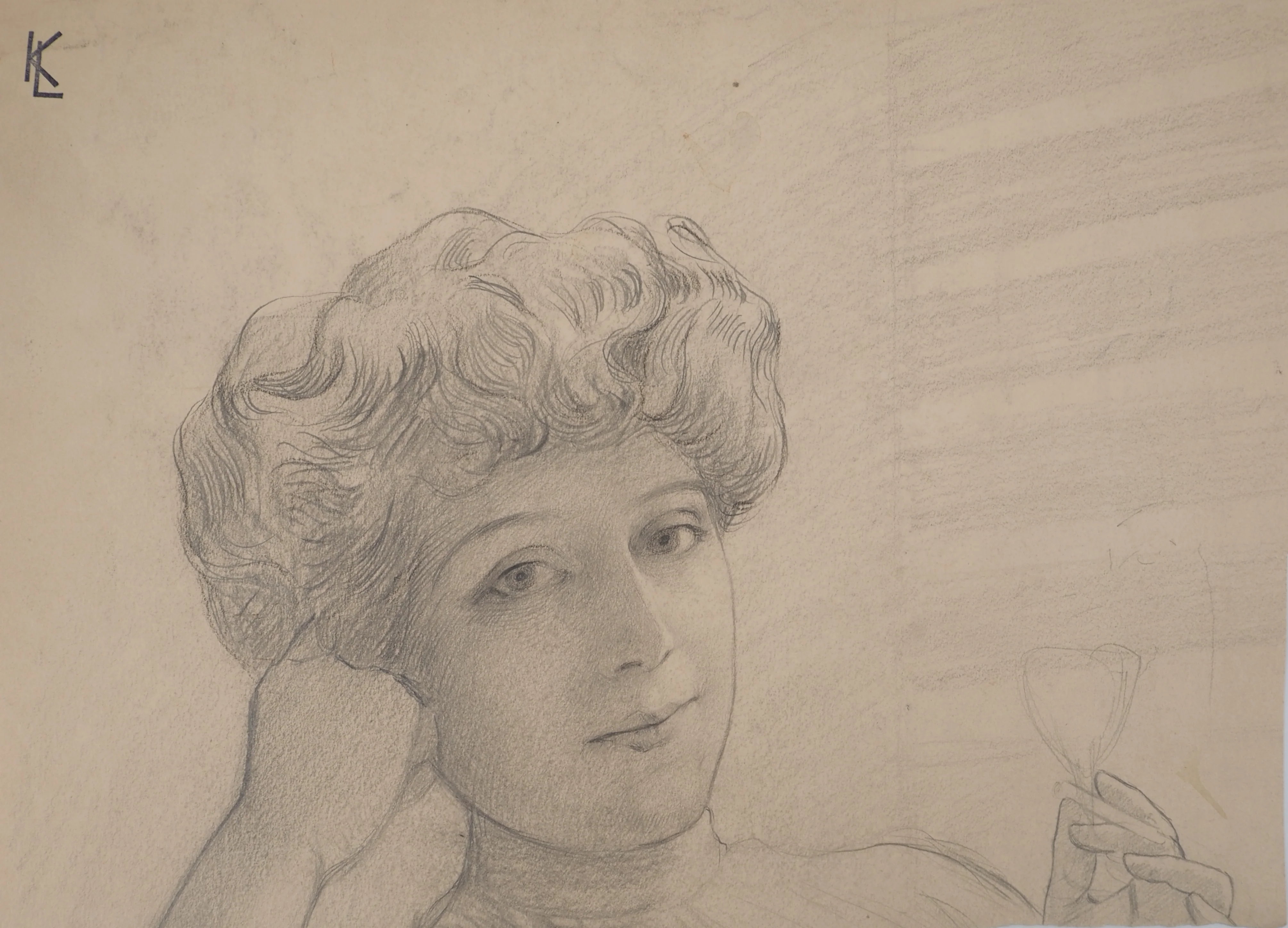 Léopold Franz KOWALSKI : Portrait de Solène tenant une fleur, dessin original - Image 2
