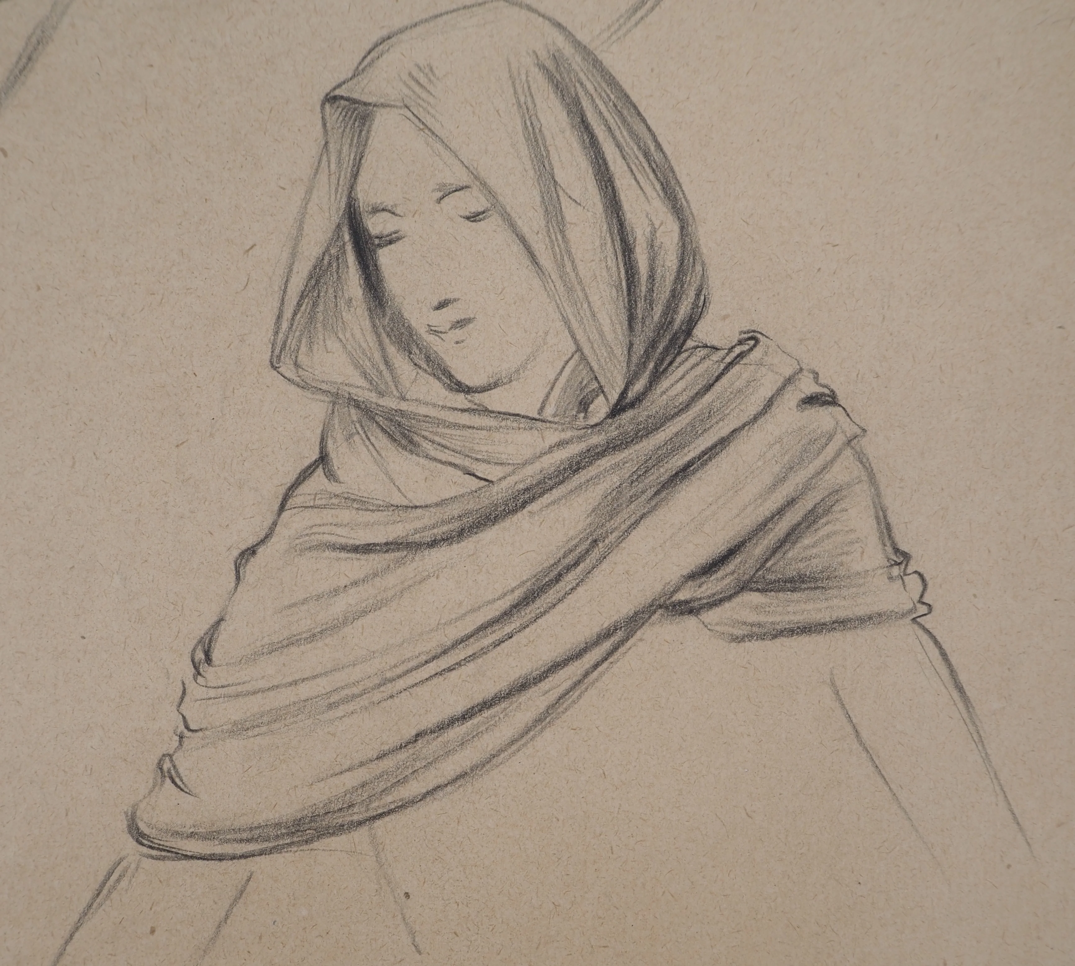 Léopold Franz KOWALSKI : Étude du drapé du châle, dessin original - Image 3