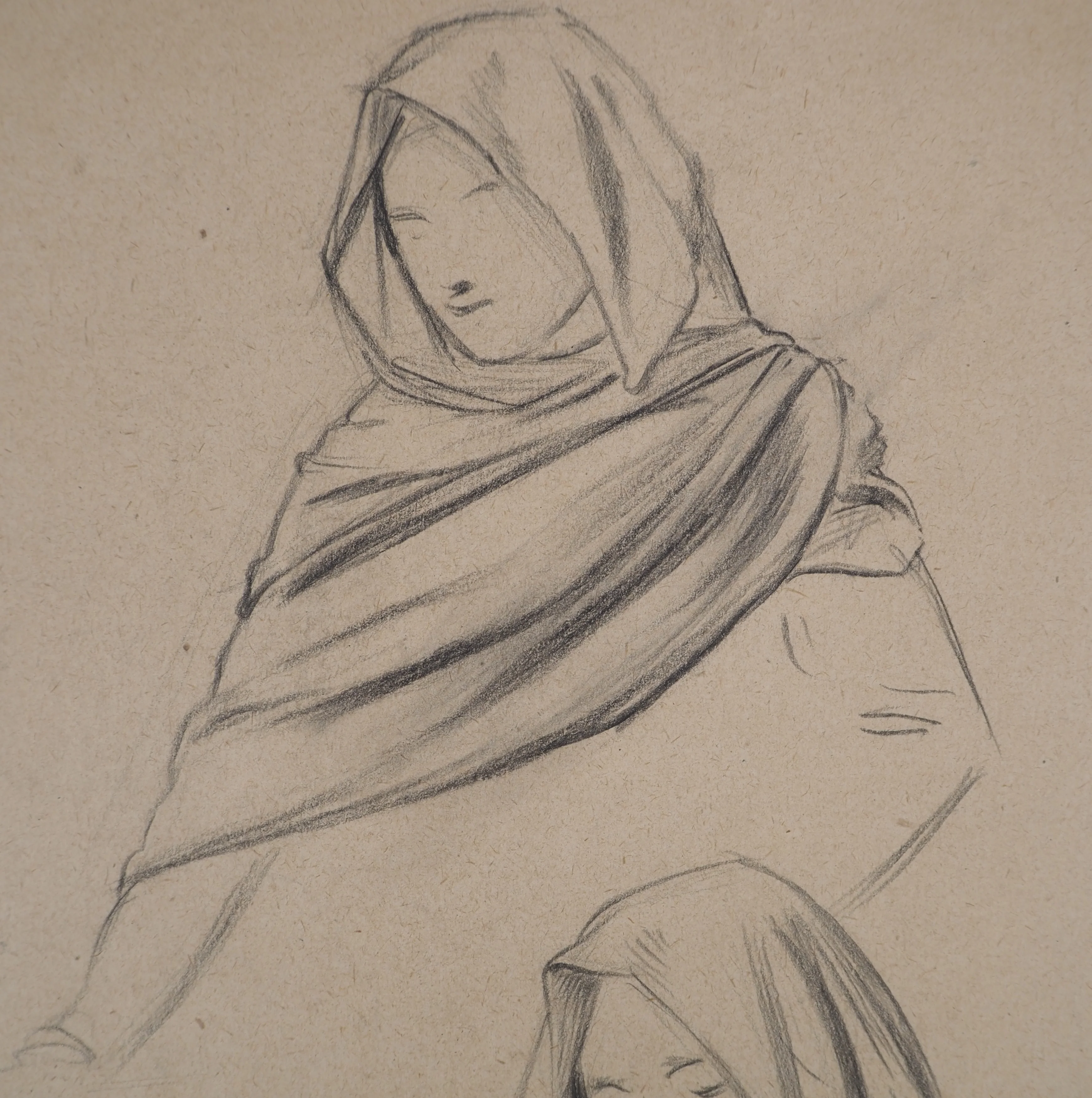 Léopold Franz KOWALSKI : Étude du drapé du châle, dessin original - Image 4
