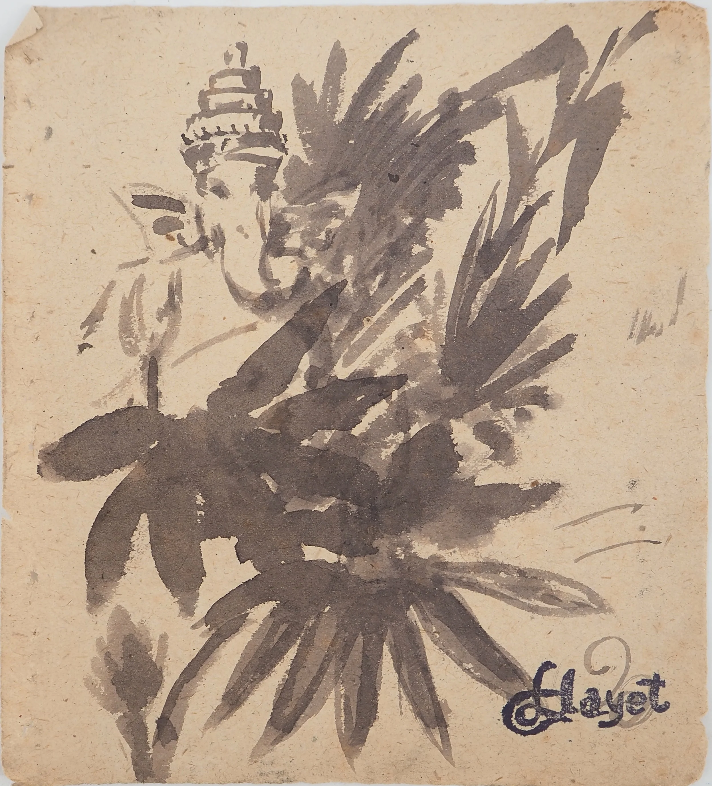 Louis HAYET : Ganesh et feuillages, Dessin original signé