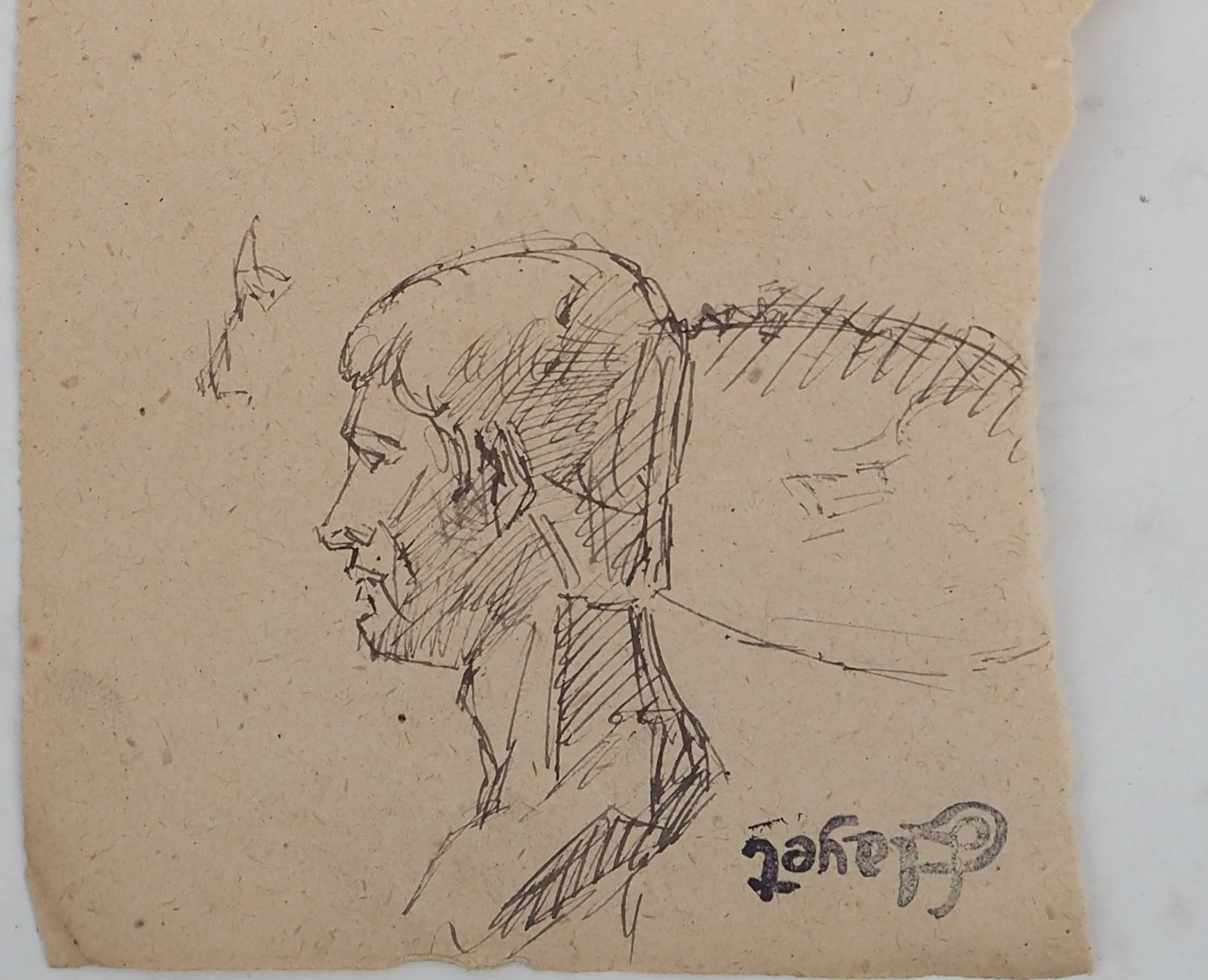Louis HAYET : Homme de profil, Dessin original signé