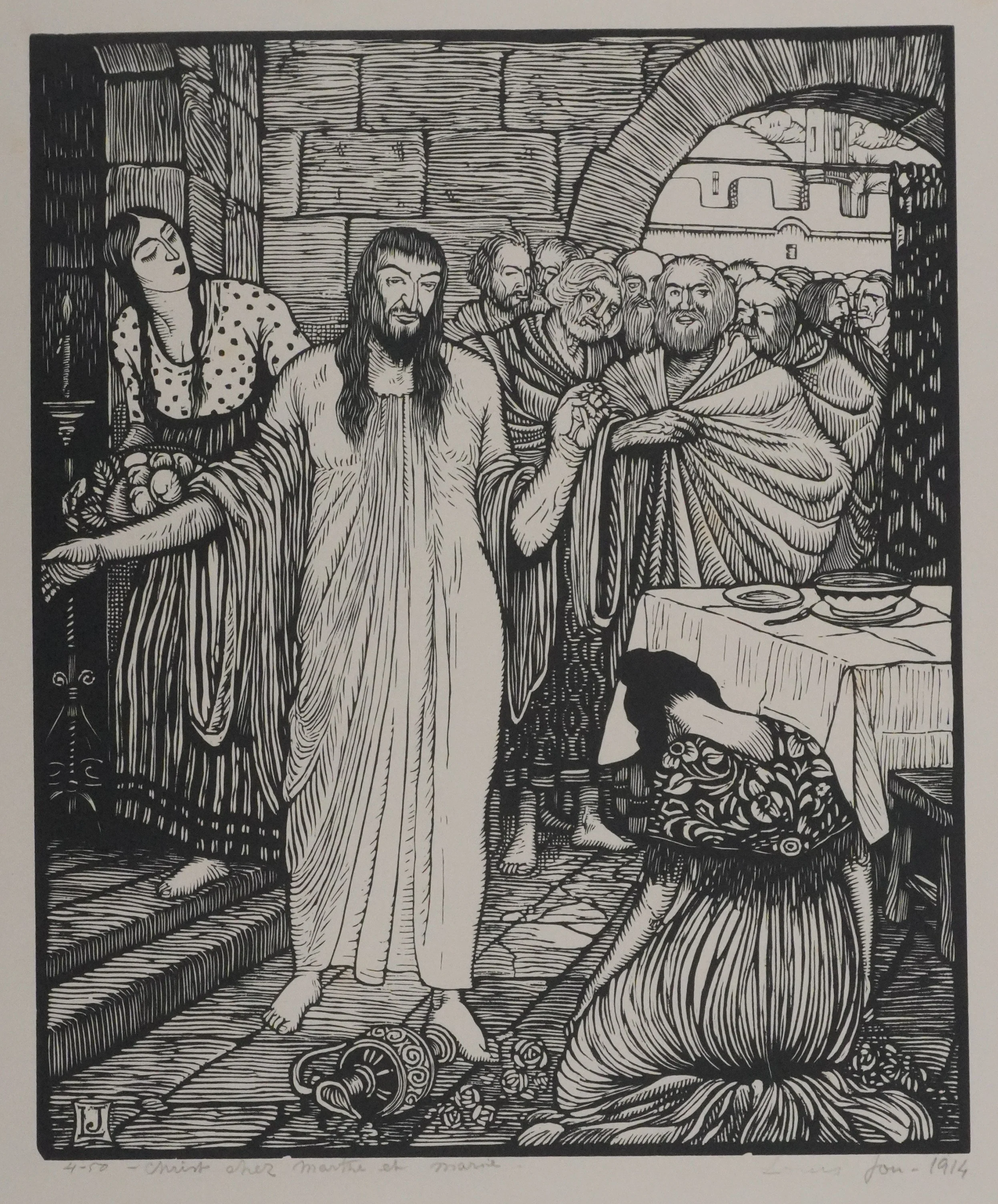 Louis JOU : Christ chez Marthe et Marie, Gravure originale signée - Image 3