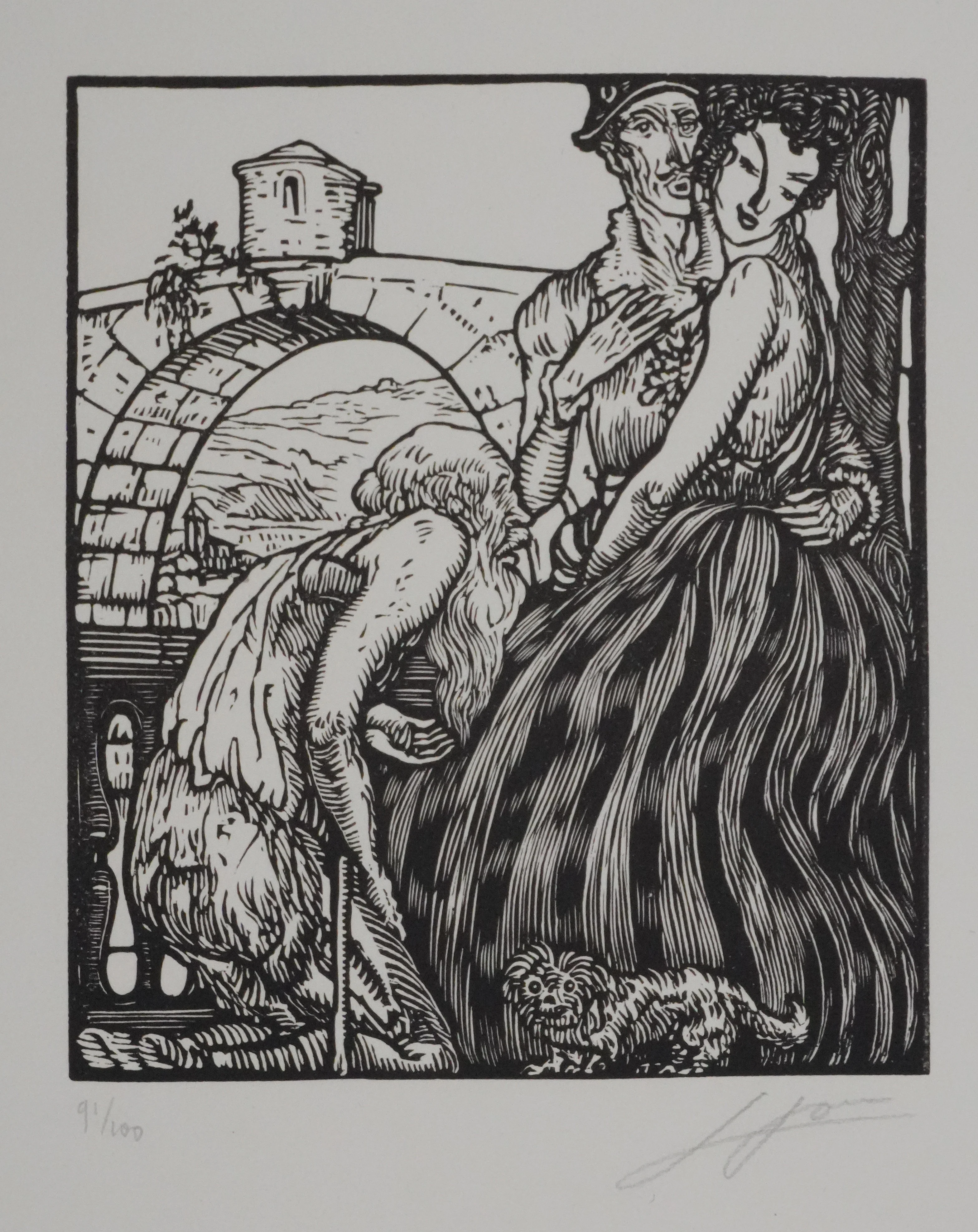 Louis JOU : La misère, Gravure originale signée