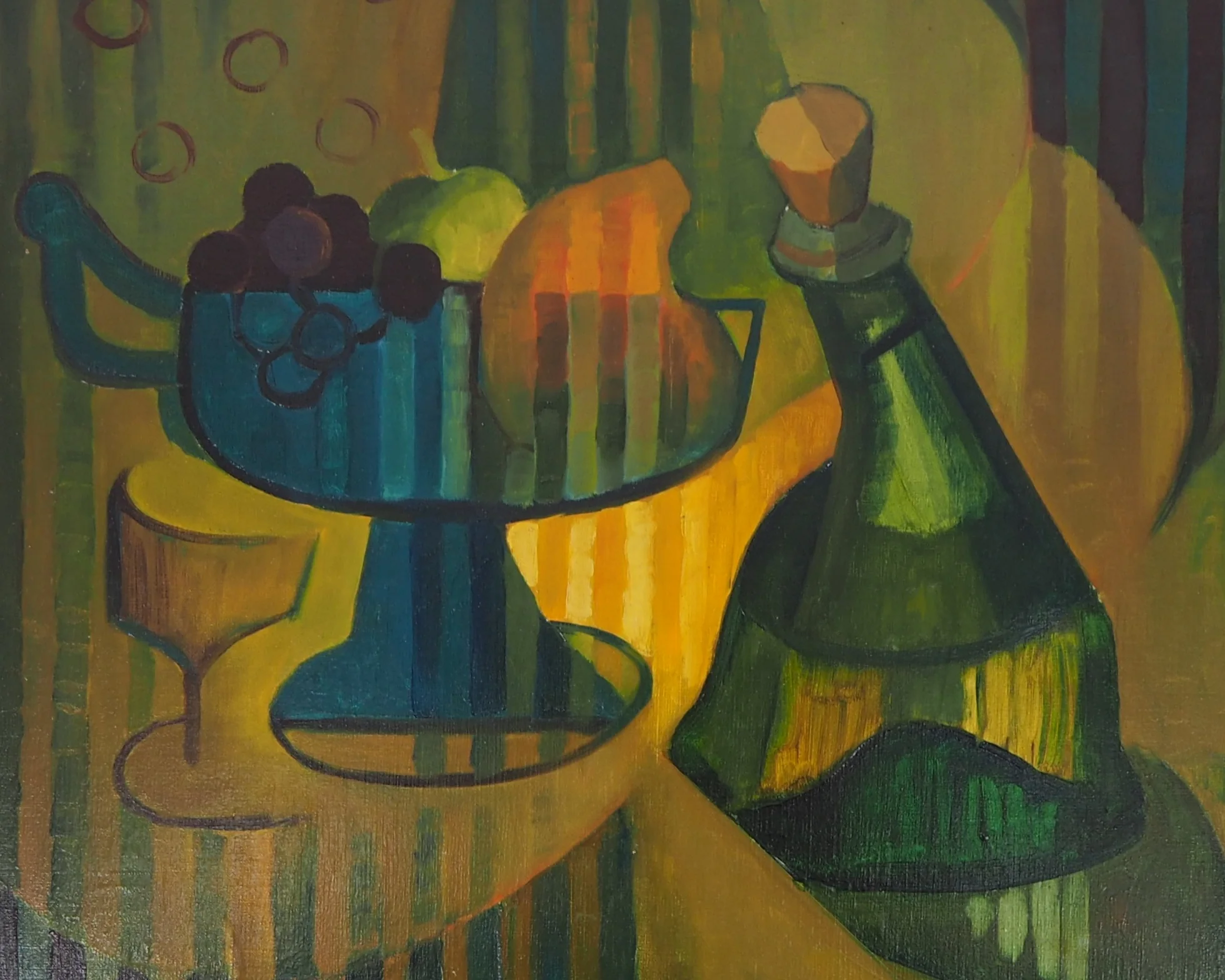 Louis TOFFOLI : Compotier et bouteille, Huile sur toile signée - Image 3