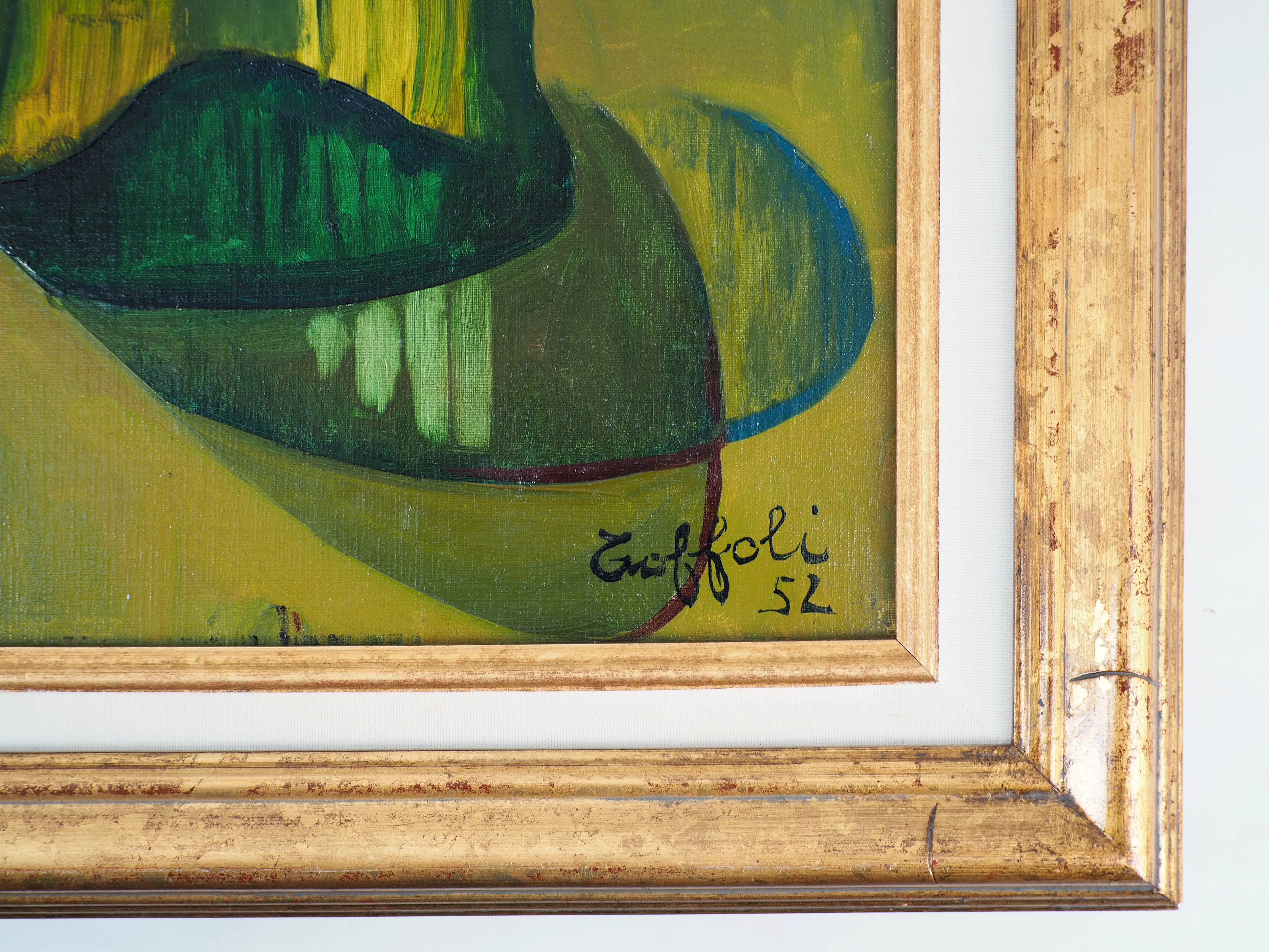Louis TOFFOLI : Compotier et bouteille, Huile sur toile signée - Image 4