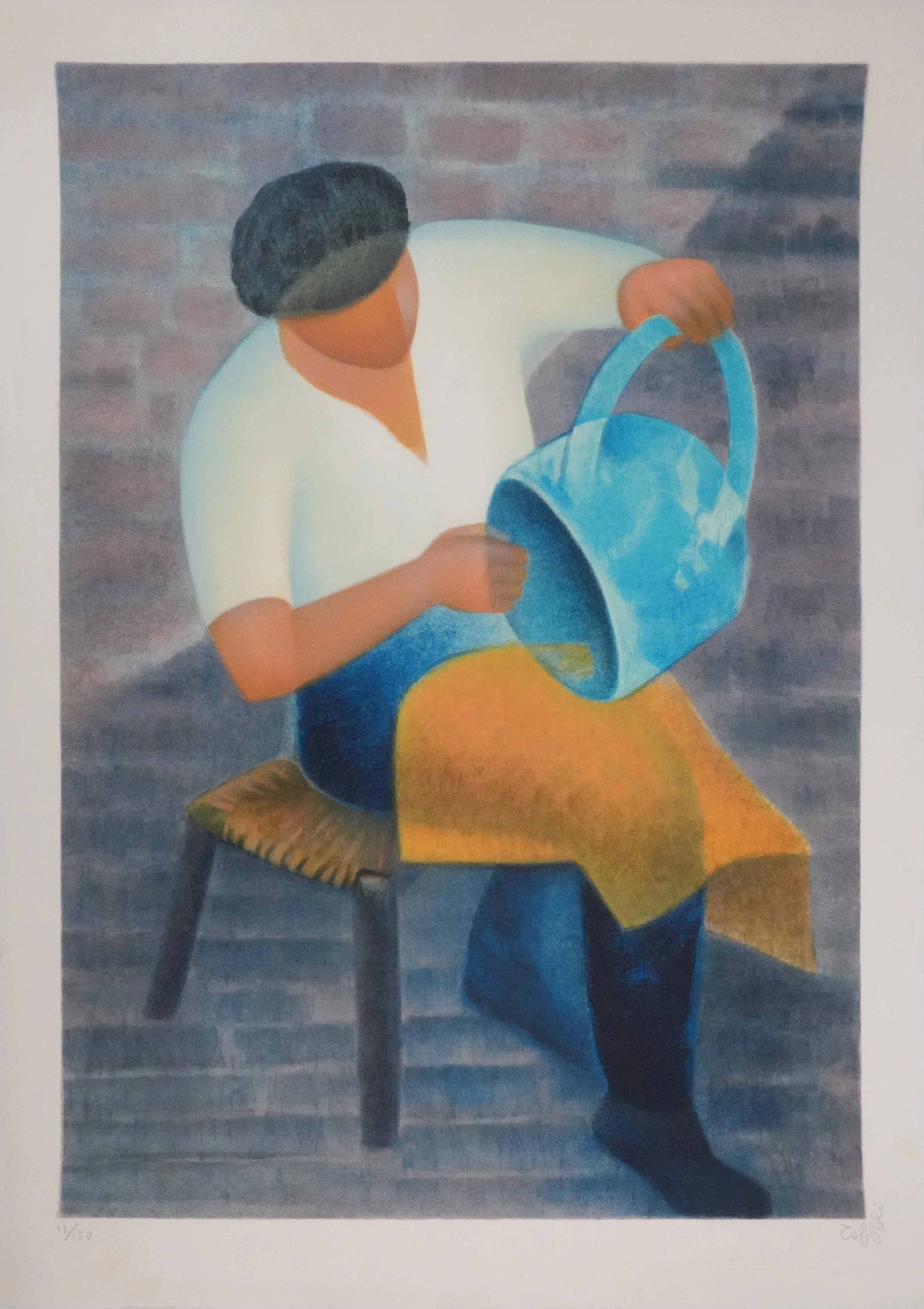 Louis TOFFOLI : La femme au panier, Lithographie originale signée