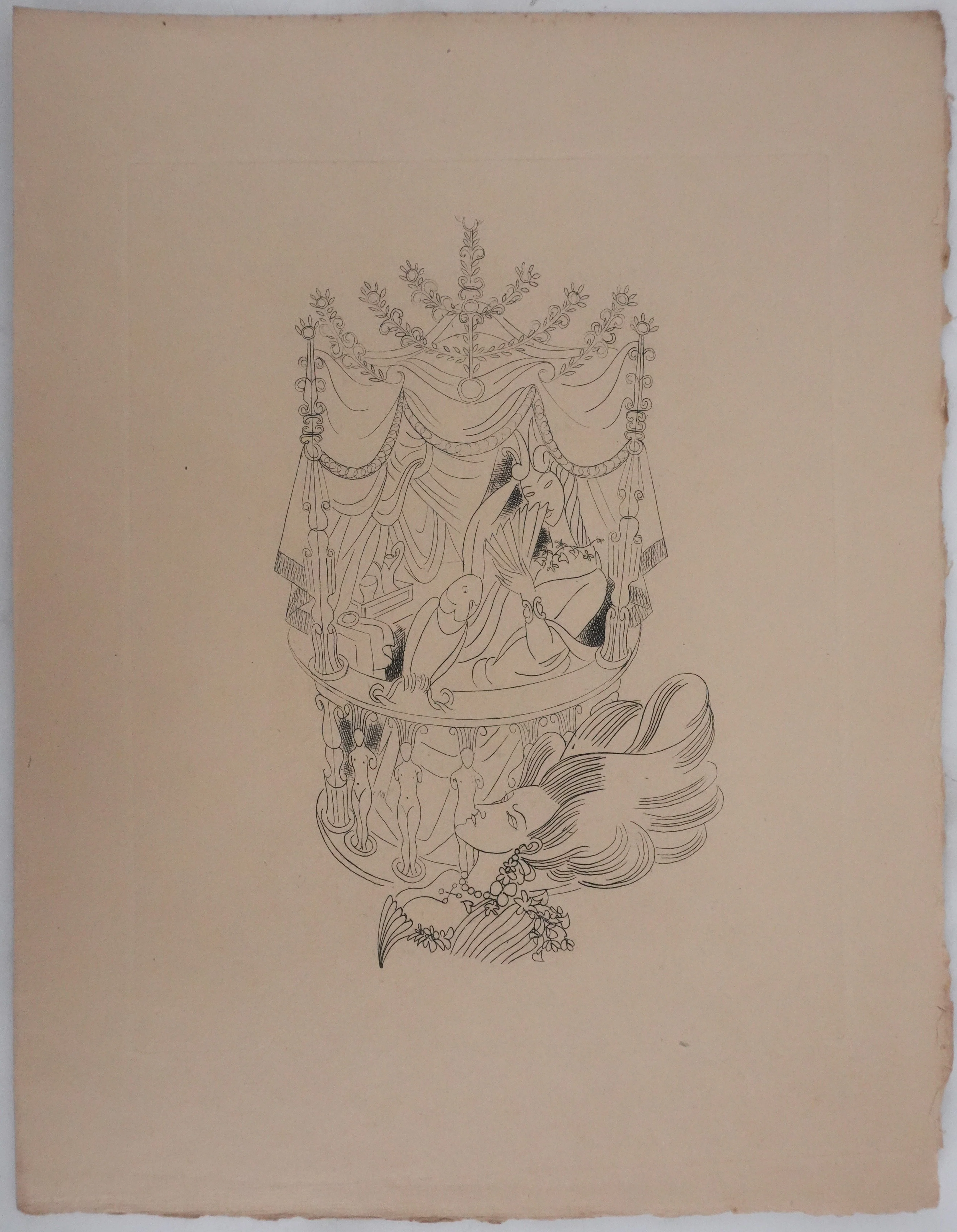 Louis TOUCHAGUES : La loge fleurie, Gravure originale