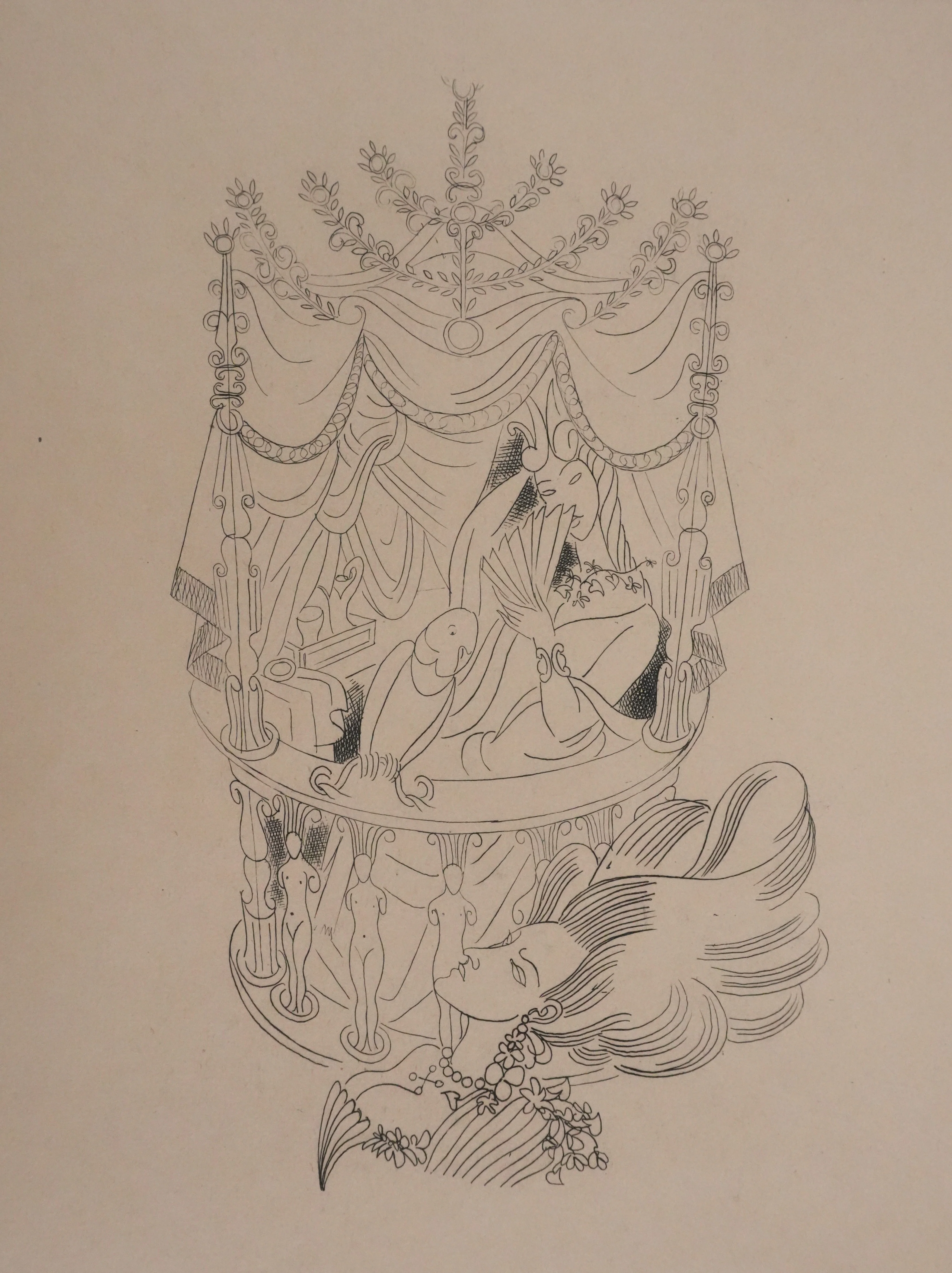 Louis TOUCHAGUES : La loge fleurie, Gravure originale - Image 2
