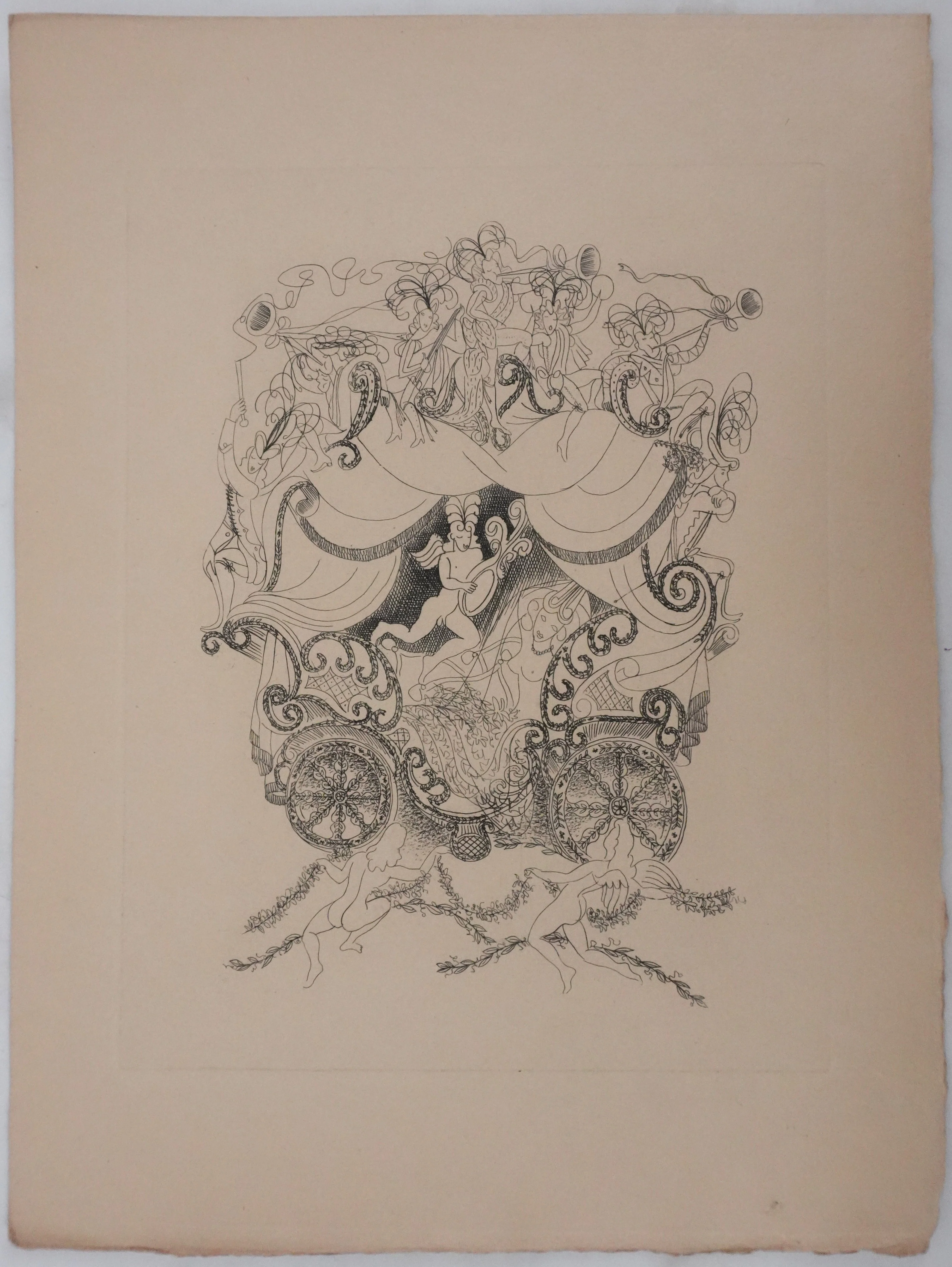 Louis TOUCHAGUES : Le carrosse musical, Gravure originale