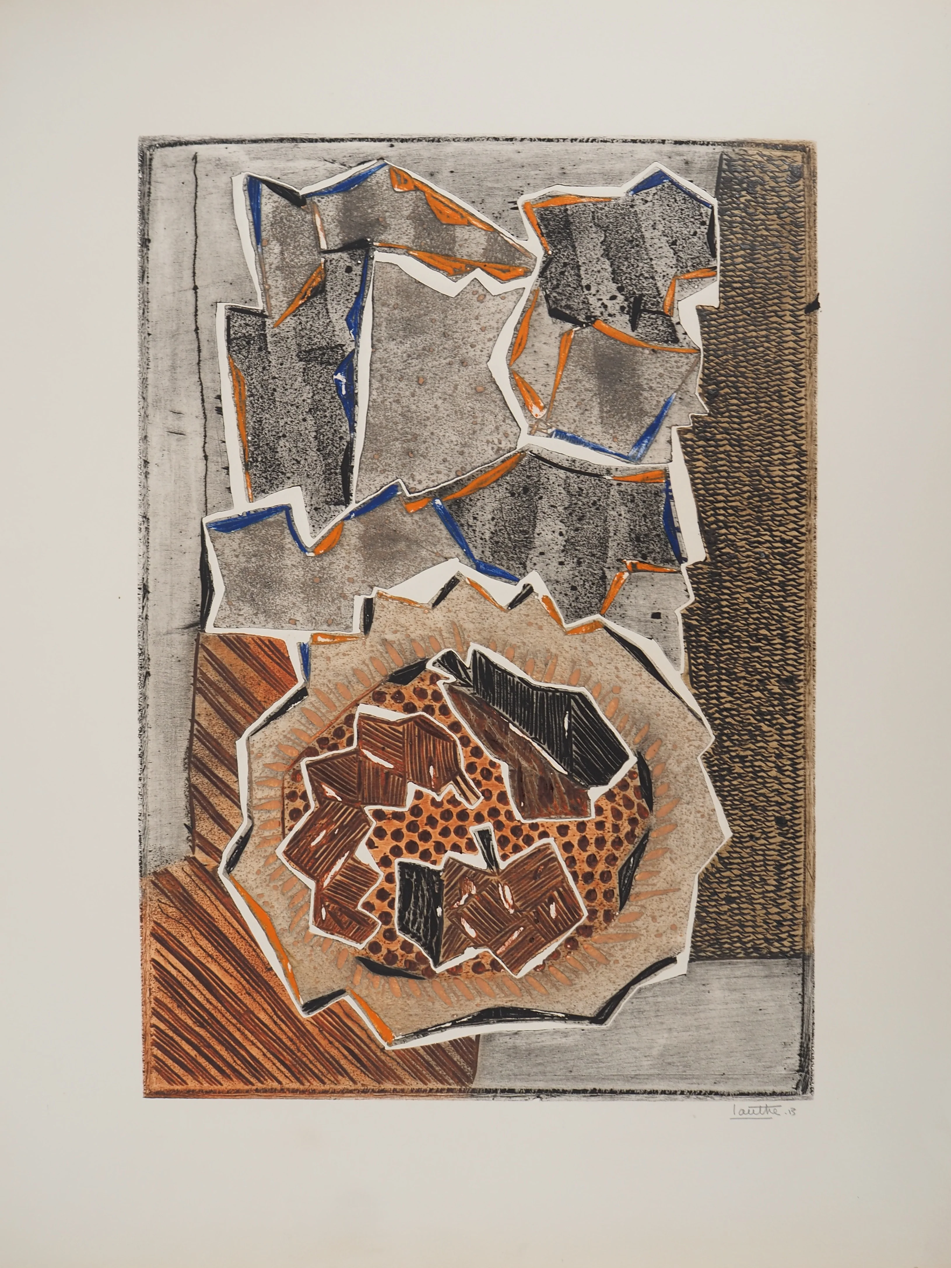 LOUTTRE B : Nature morte cubiste, Gravure originale signée