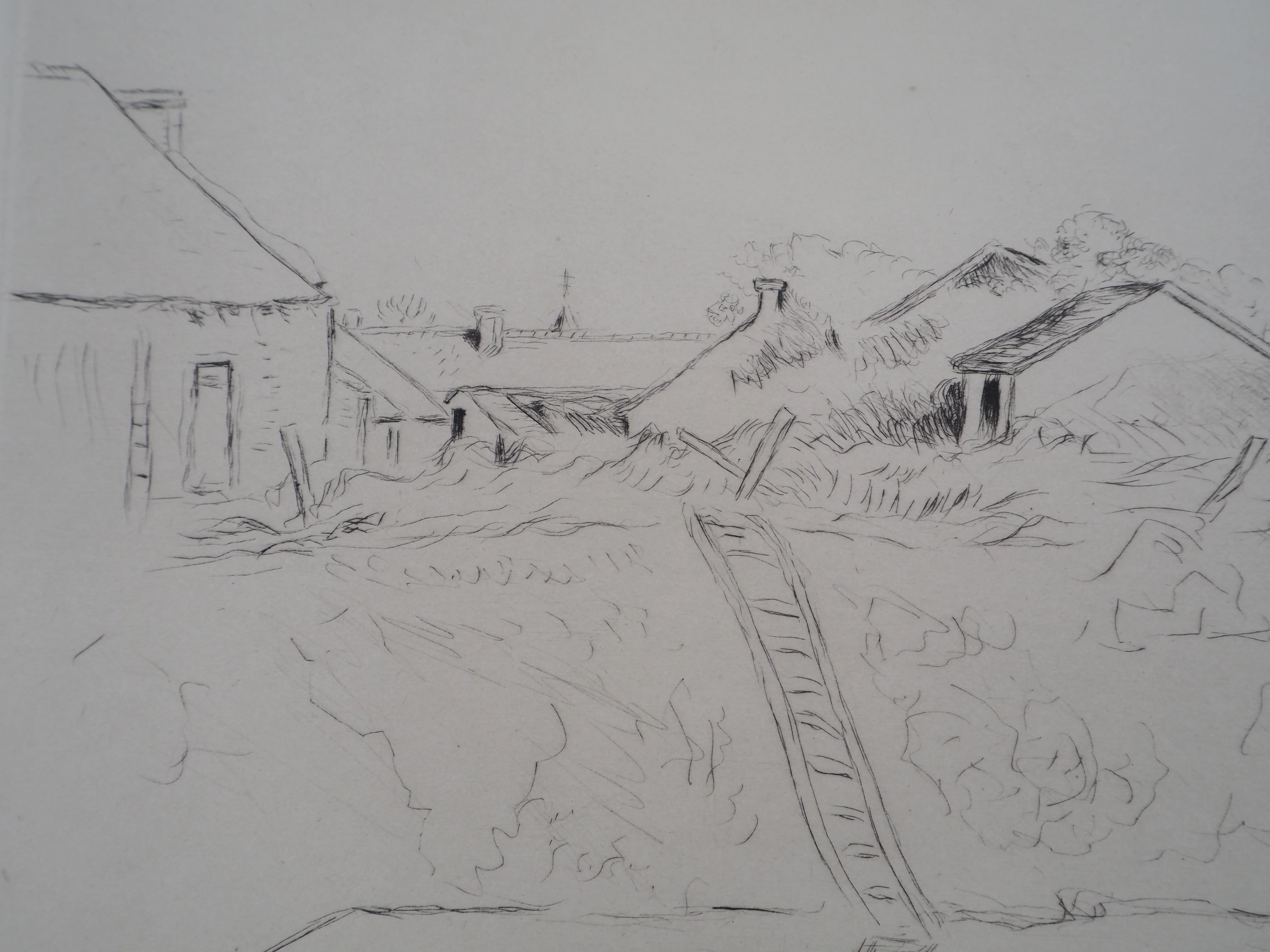 Lucien MAINSSIEUX : Cour de ferme berrichonne, Gravure originale signée - Image 4