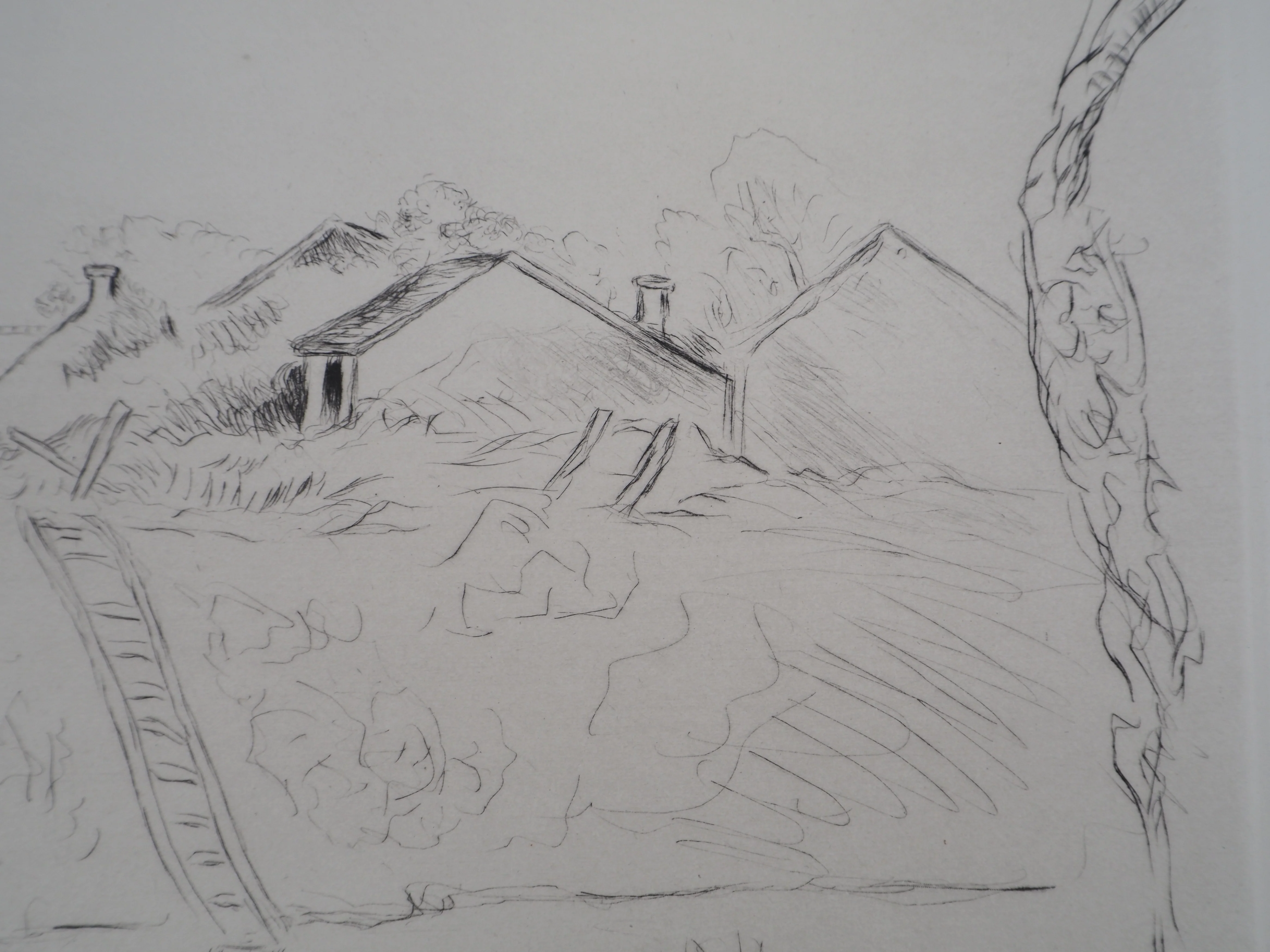 Lucien MAINSSIEUX : Cour de ferme berrichonne, Gravure originale signée - Image 5