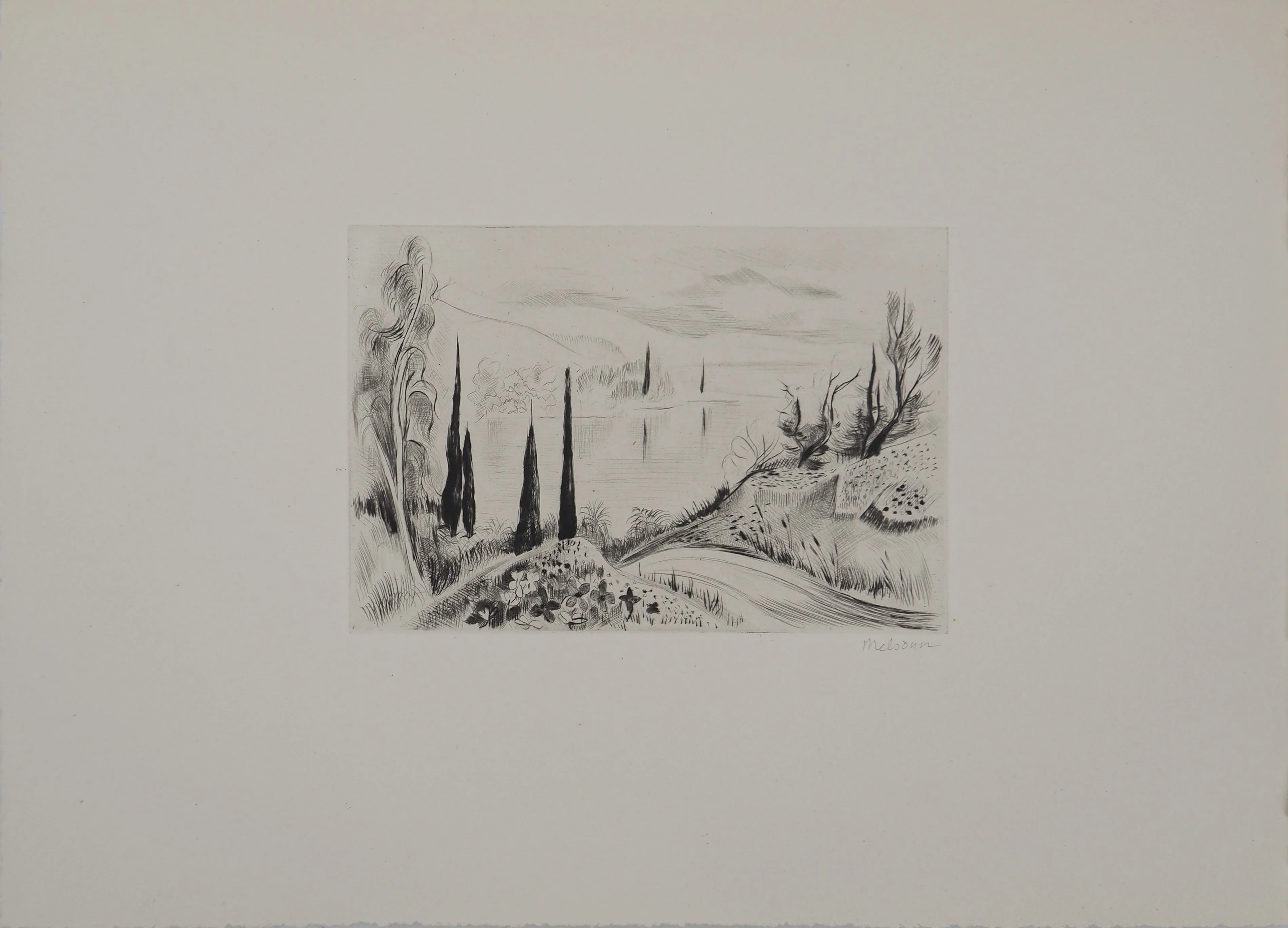 Madeleine MELSONN : Lac de Tibériade le matin, Gravure originale signée - Image 3