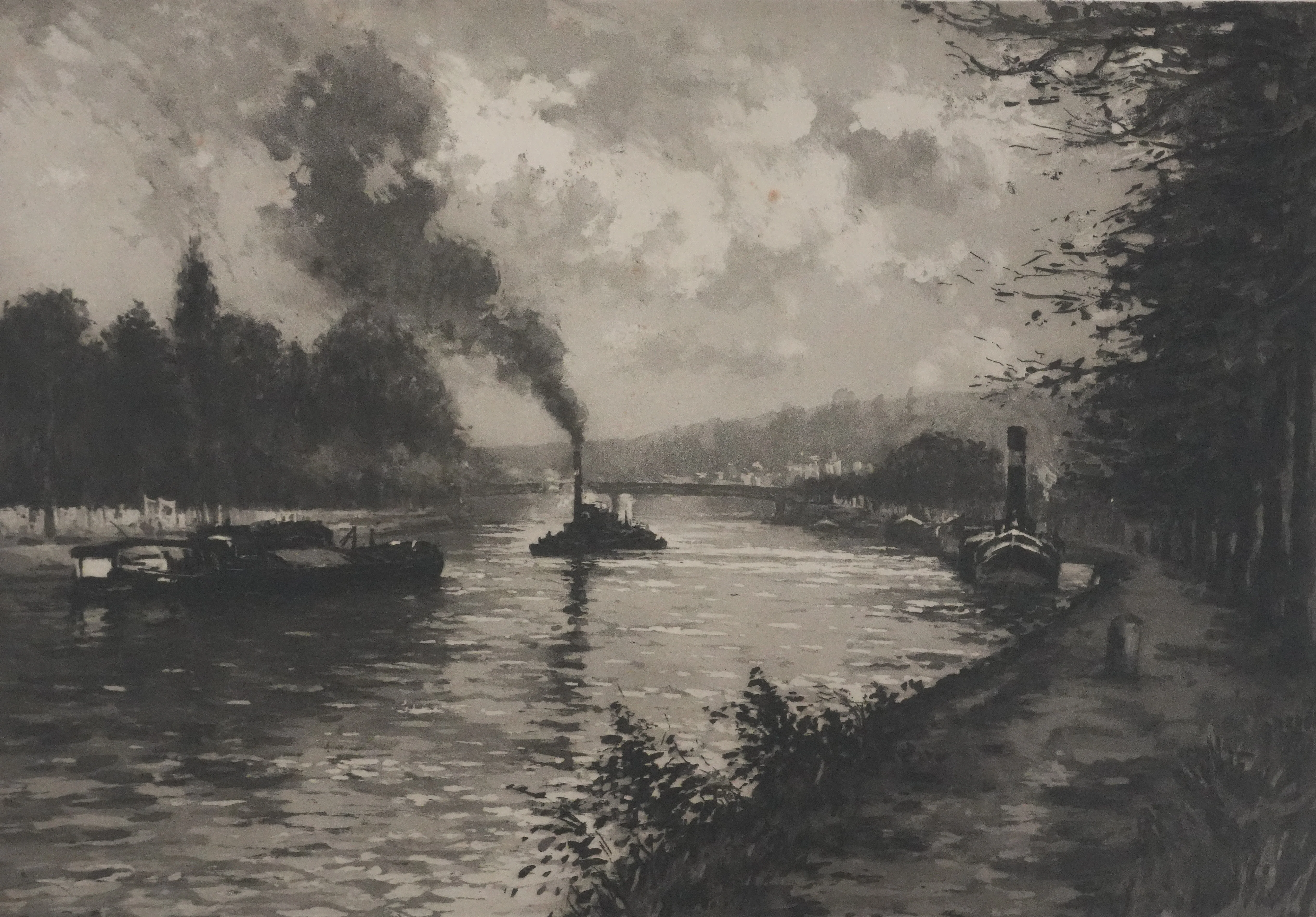 Manuel ROBBE : Les péniches sur la Seine, Lithographie originale signée - Image 2