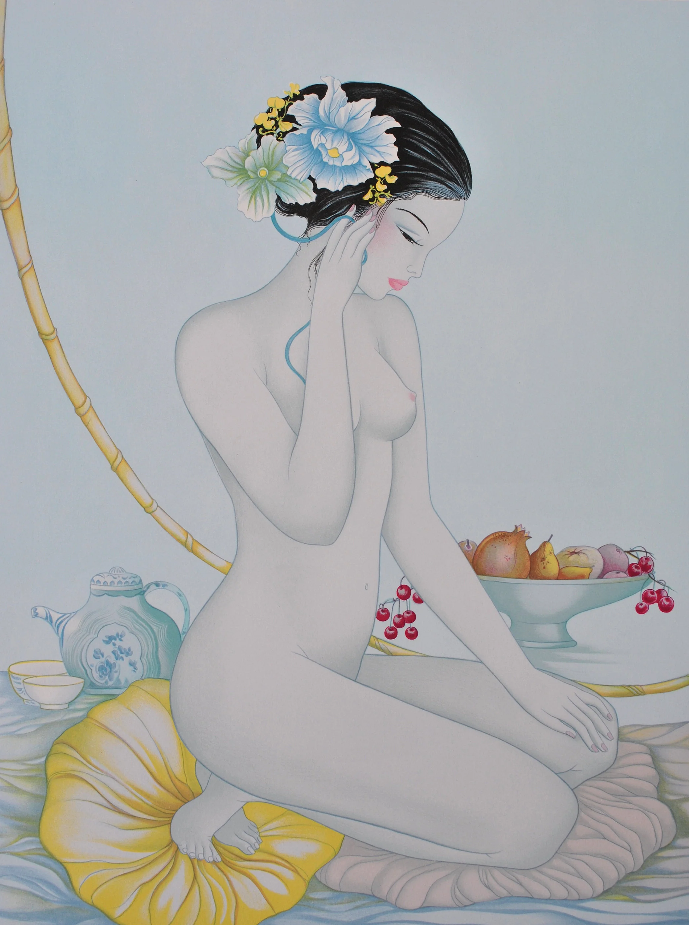 Mara TRAN-LONG : Geisha au roseau, Lithographie originale signée - Image 2