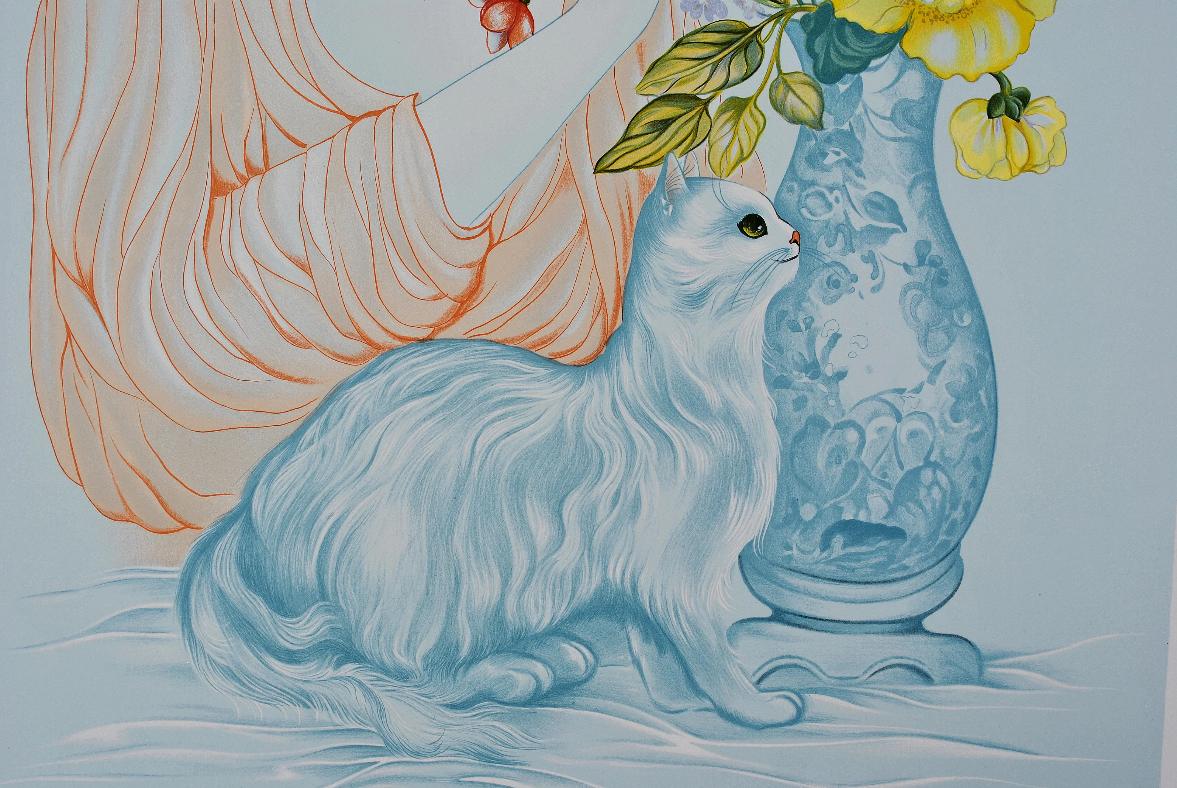 Mara TRAN-LONG : Geisha, vase fleuri et chat, Lithographie originale signée - Image 5