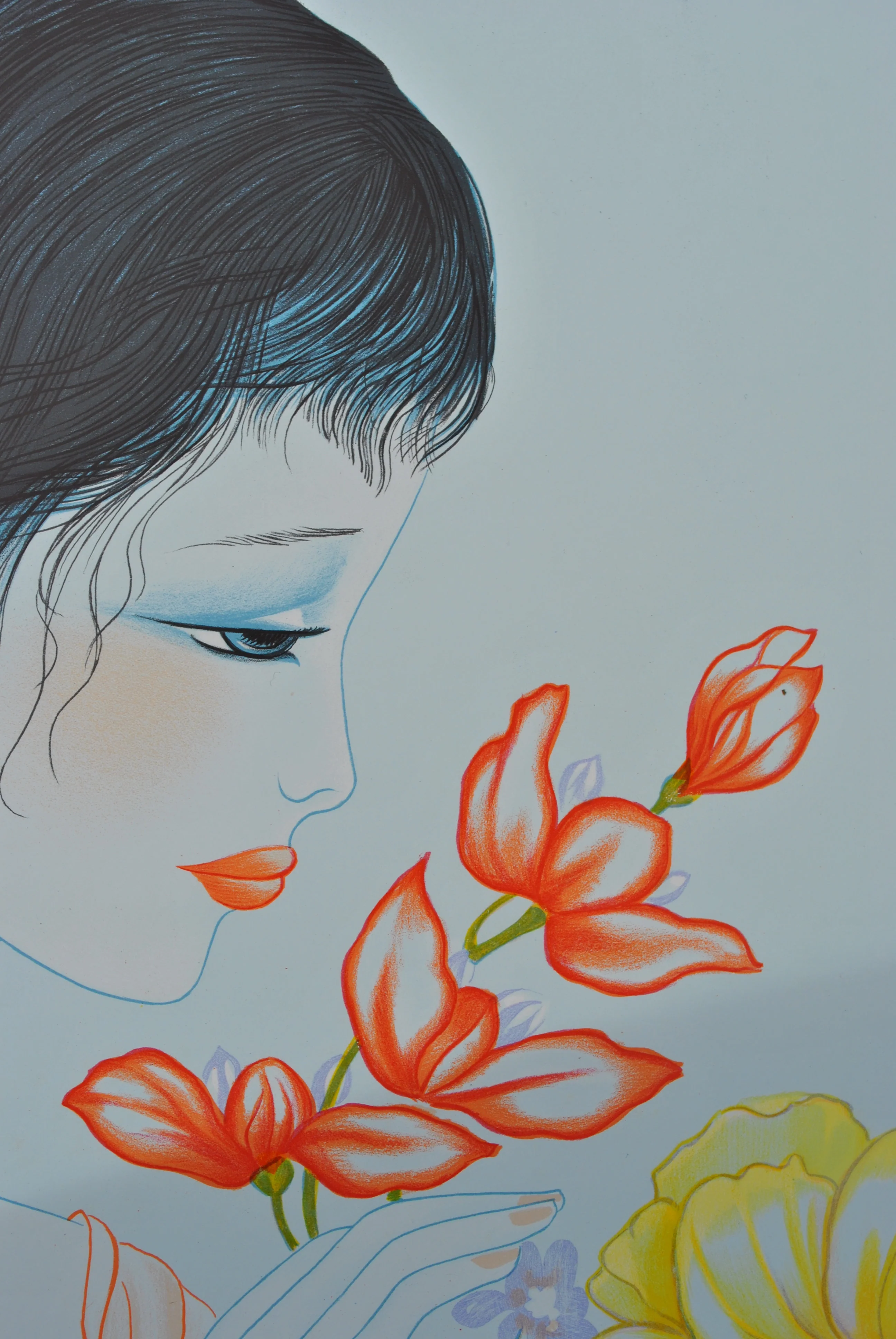 Mara TRAN-LONG : Geisha, vase fleuri et chat, Lithographie originale signée - Image 8