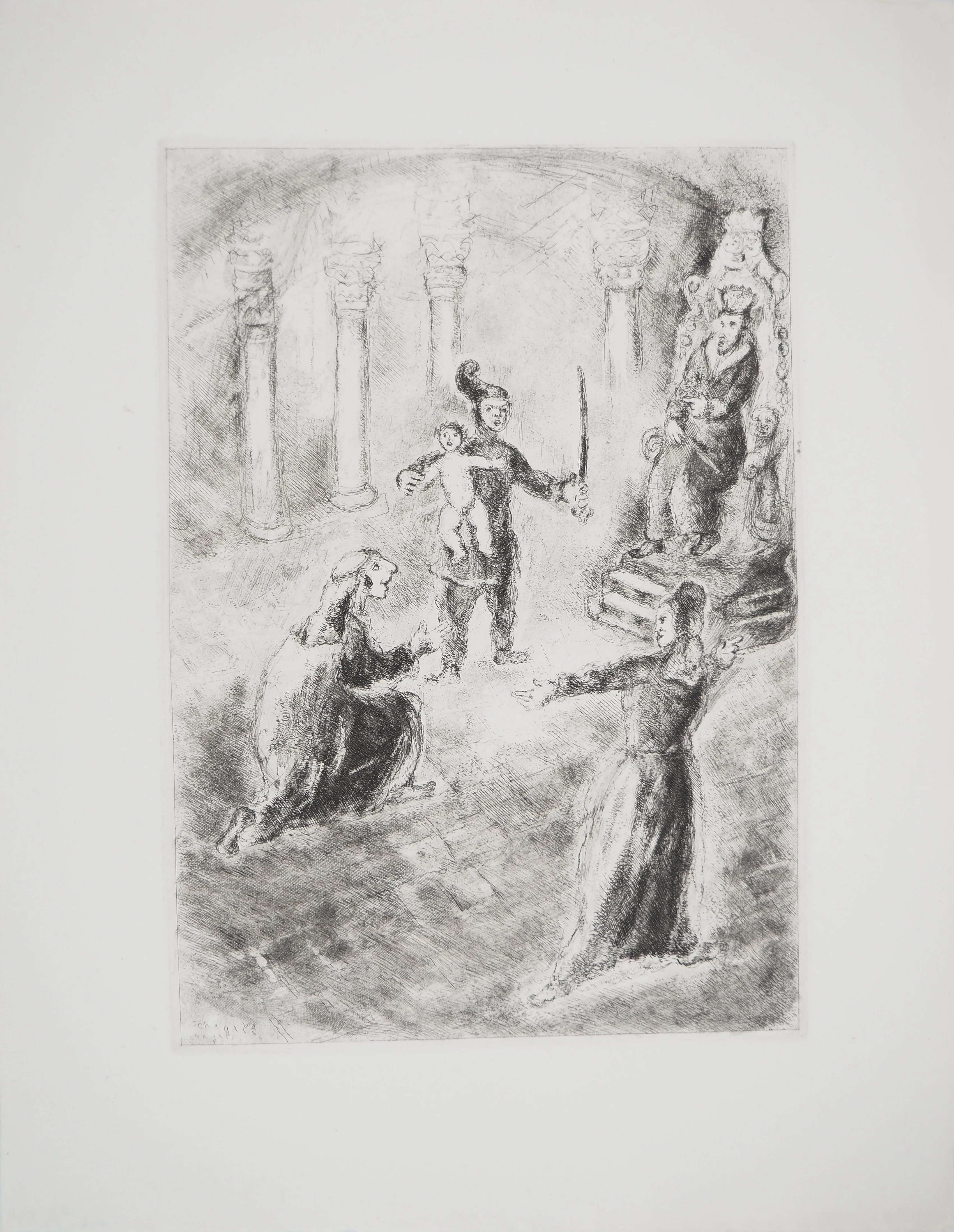 Marc CHAGALL : Le jugement de Salomon, Gravure originale signée