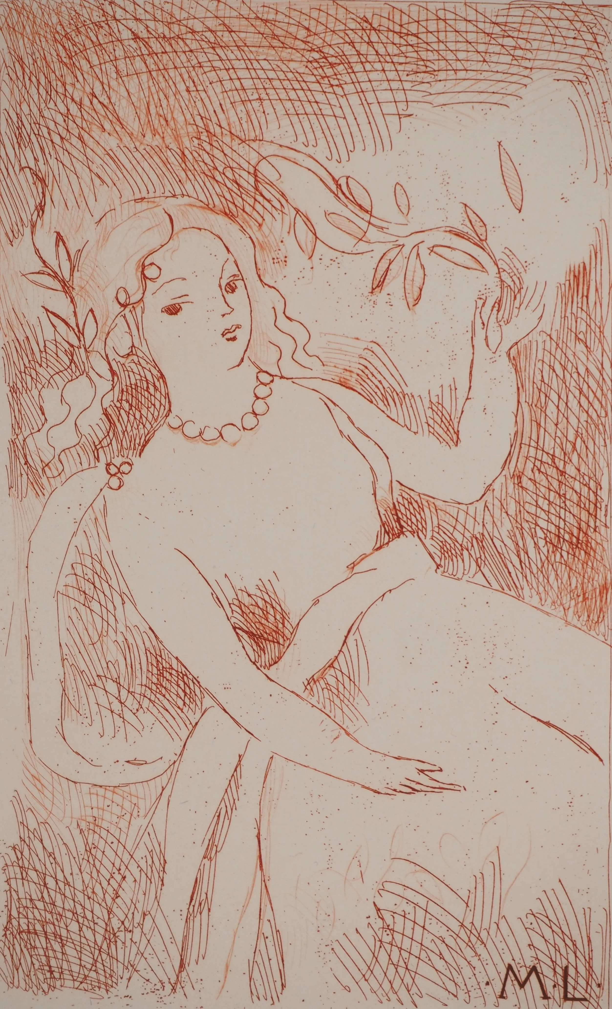 Marie LAURENCIN : Mariée aux branches d'olivier et perles (sanguine), Gravure originale signée - Image 2
