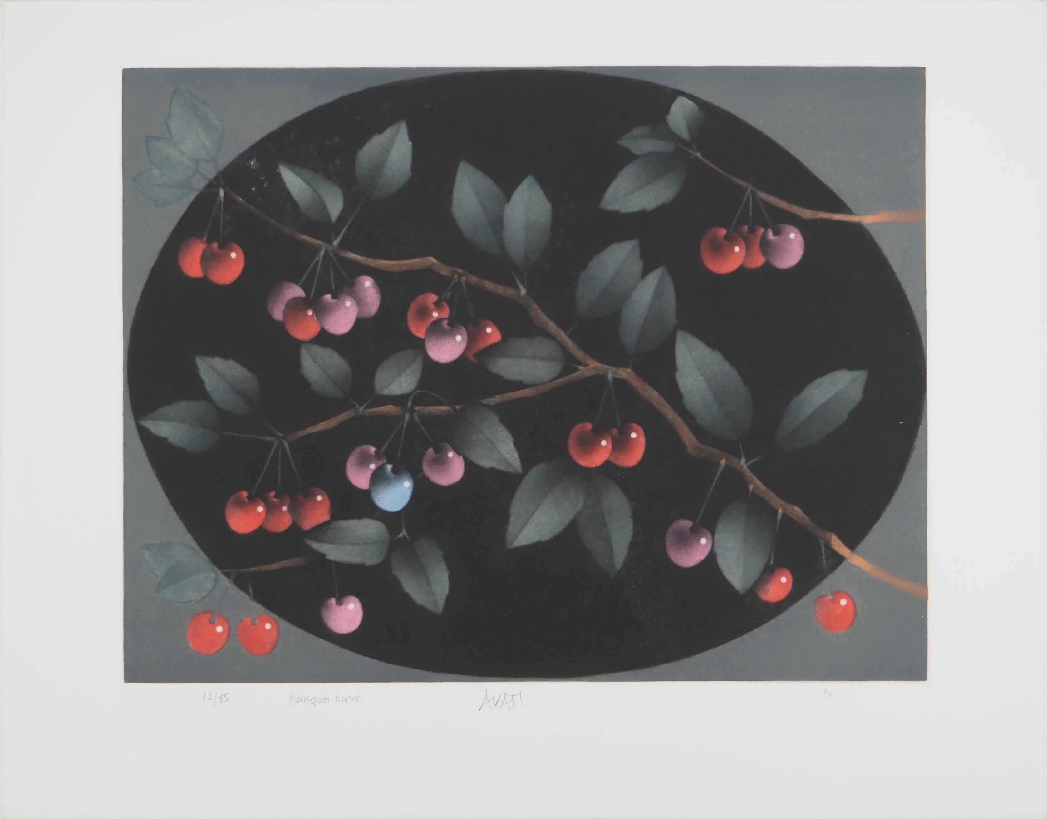Mario AVATI : Les cerises, Pourquoi bleue, Gravure originale signée