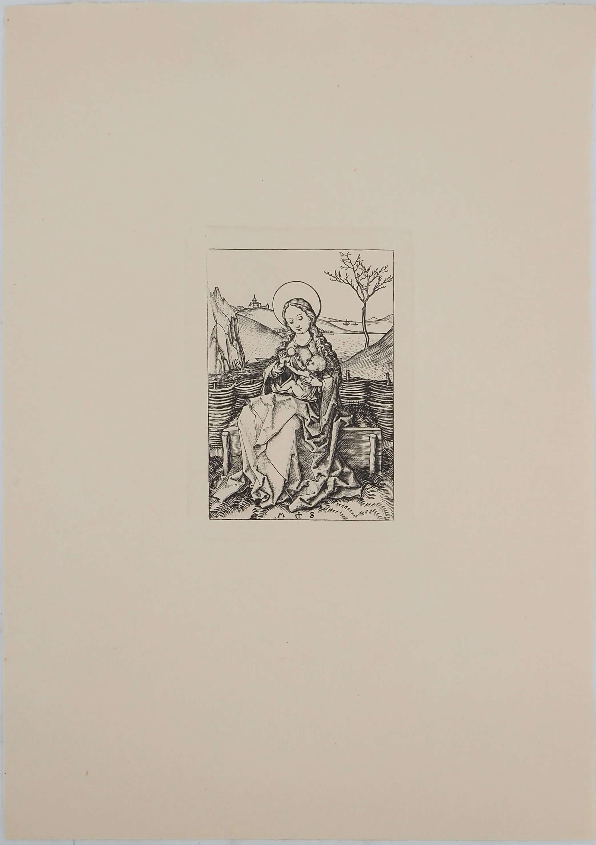 Martin SCHONGAUER : La Madone et l'enfant Jésus, Gravure signée - Image 3