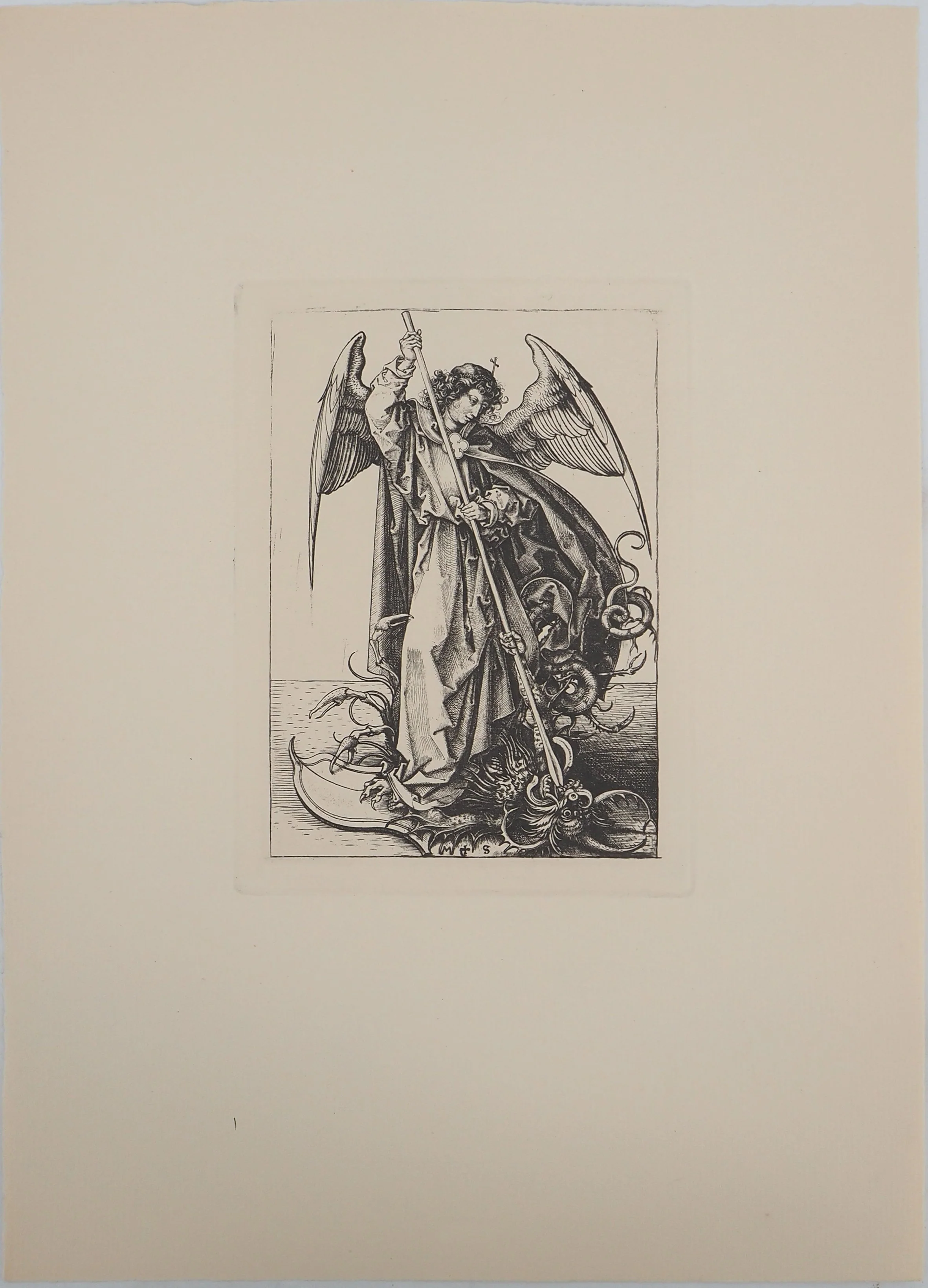 Martin SCHONGAUER : Saint Michel et le dragon, Gravure signée - Image 3