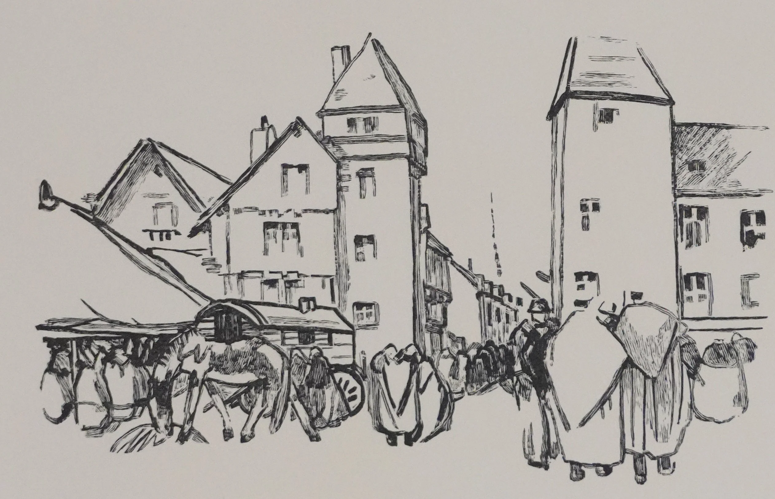 Mathurin MEHEUT : Bretagne, Le marché (Noir), Gravure originale - Image 2
