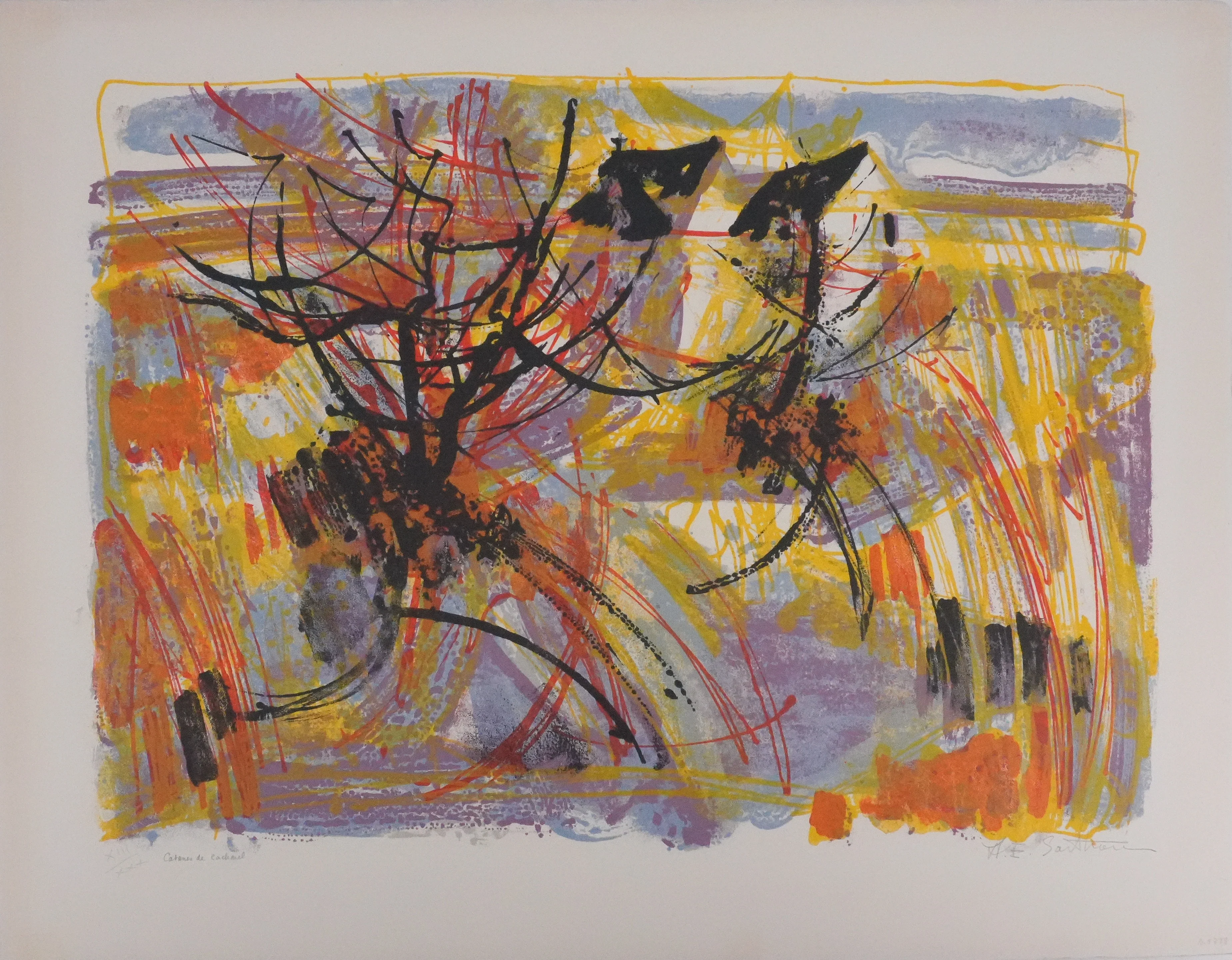 Maurice Elie SARTHOU : Camargue, Cabane de Cacharel, Lithographie originale signée