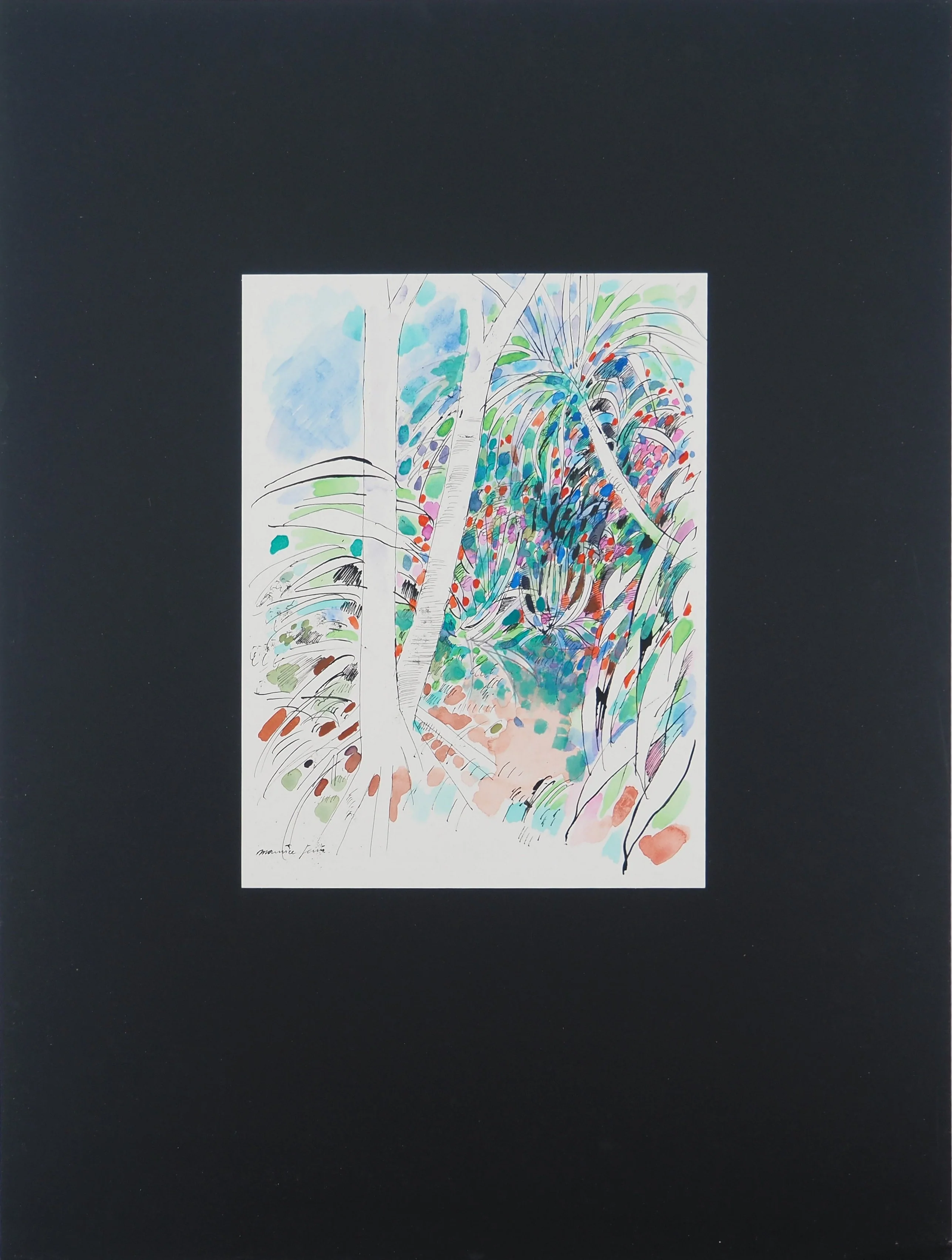 Maurice GENIS : Arbres colorés, Aquarelle originale signée