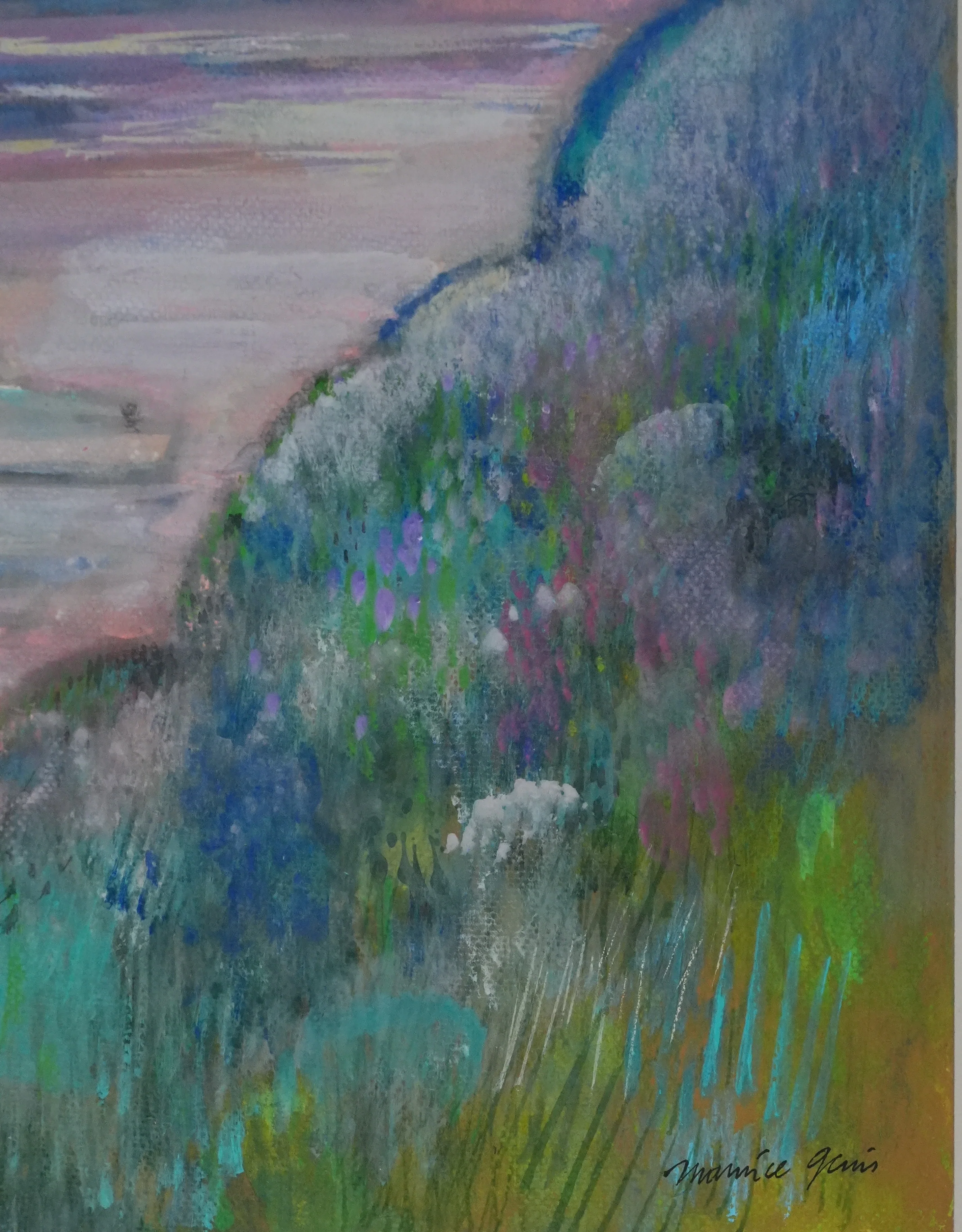 Maurice GENIS : Le bateau au coucher de soleil, Gouache originale signée - Image 3
