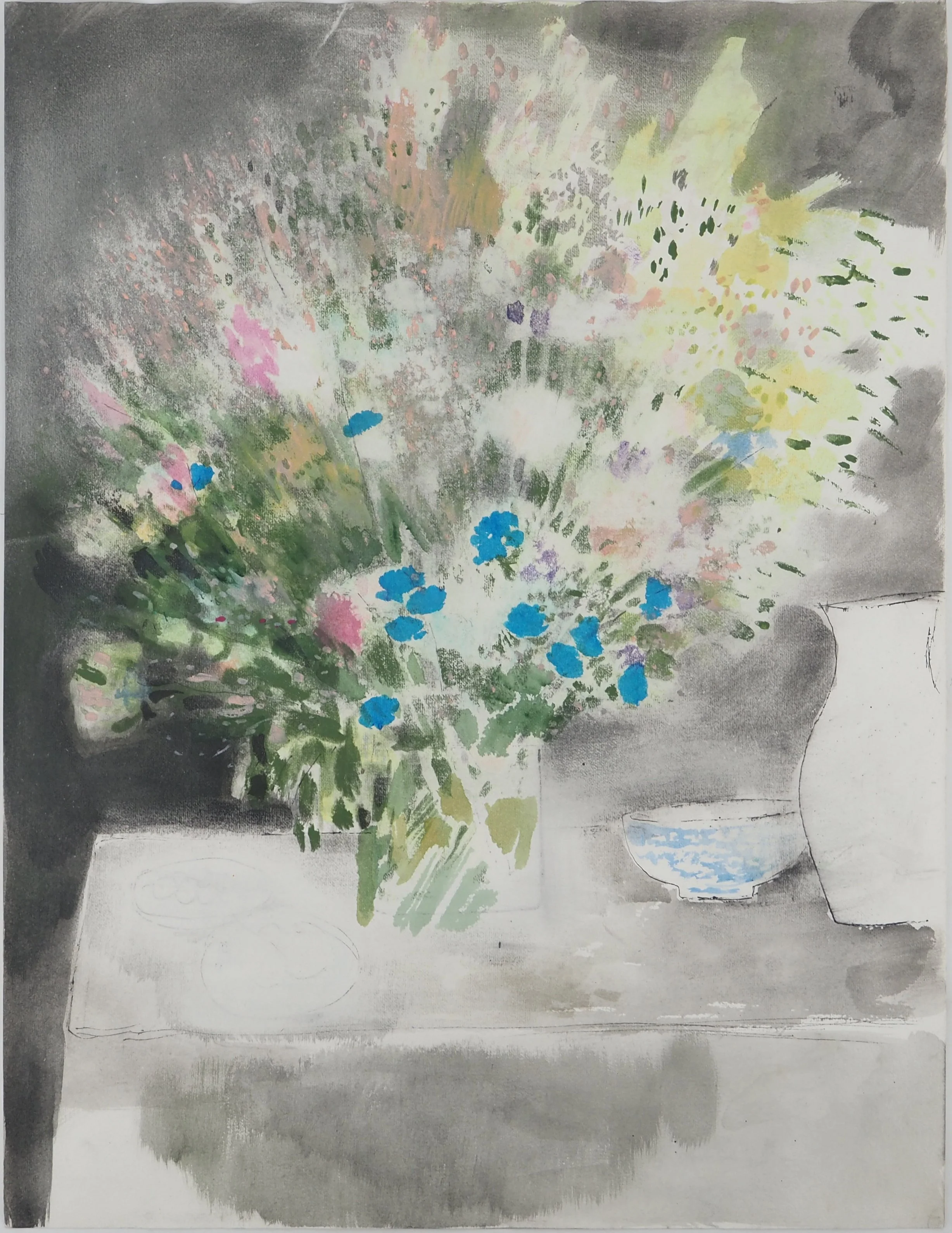 Maurice GENIS : Bouquet de fleurs, Aquarelle originale