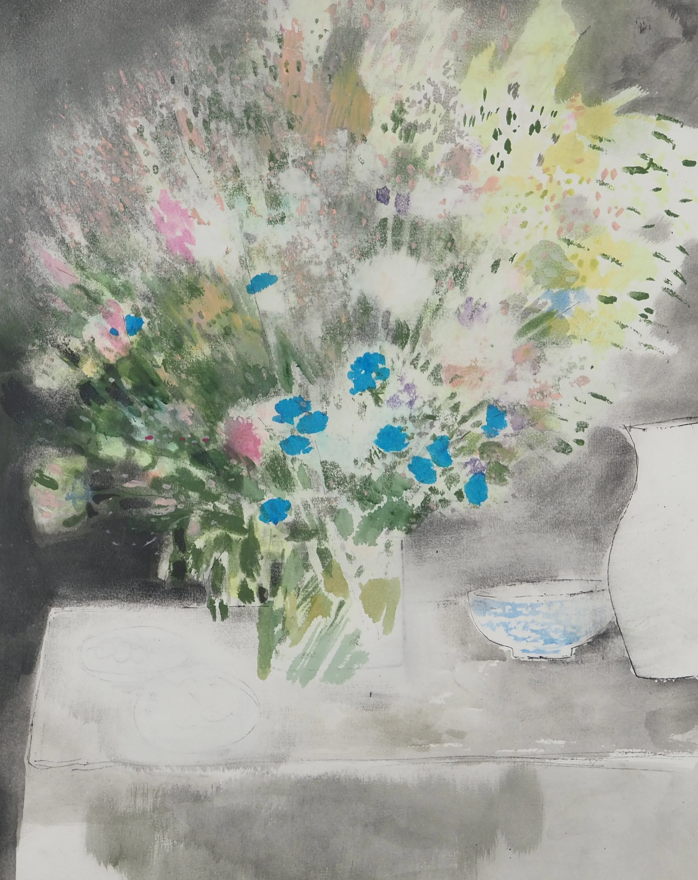 Maurice GENIS : Bouquet de fleurs, Aquarelle originale - Image 2