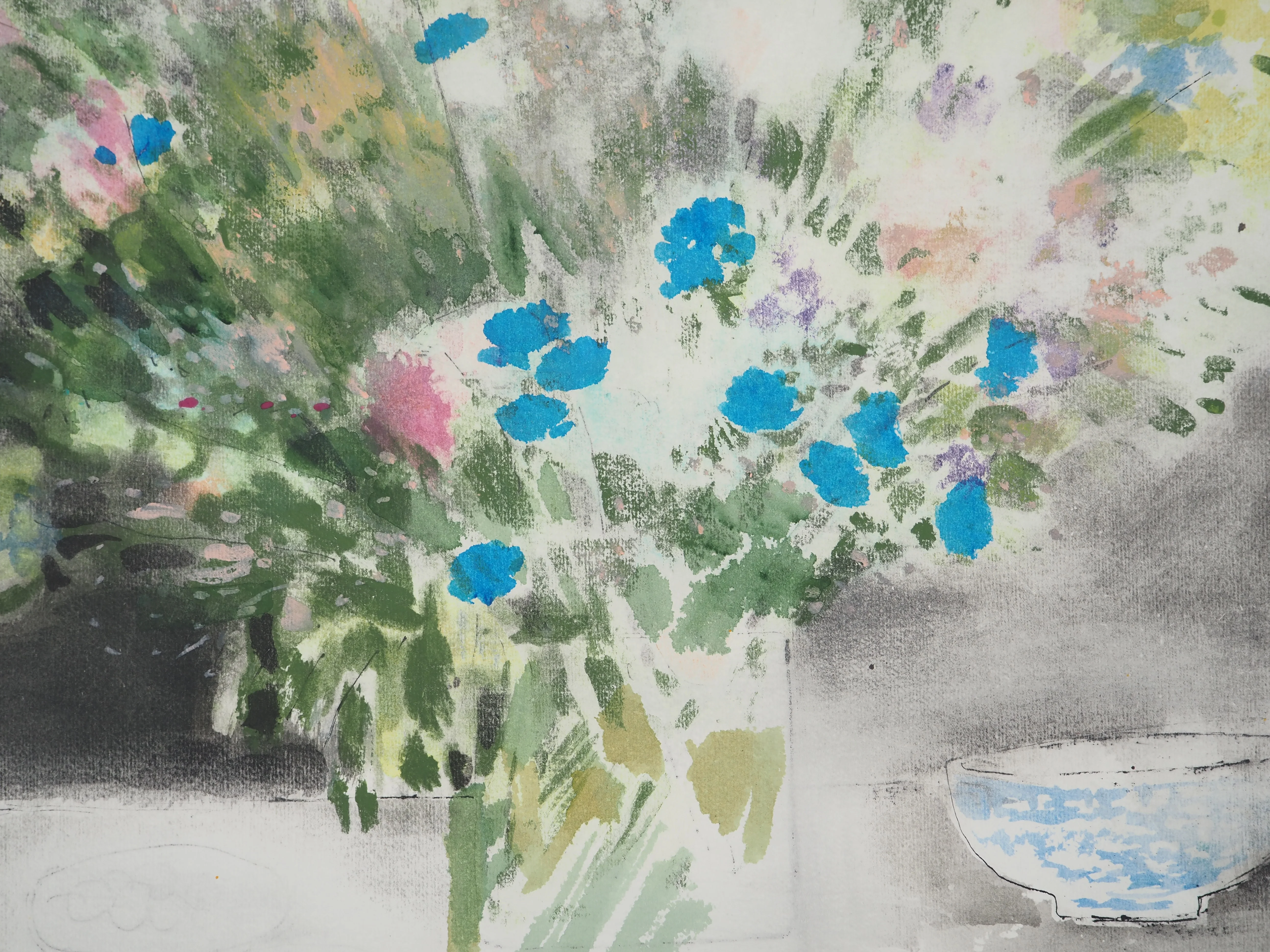 Maurice GENIS : Bouquet de fleurs, Aquarelle originale - Image 3