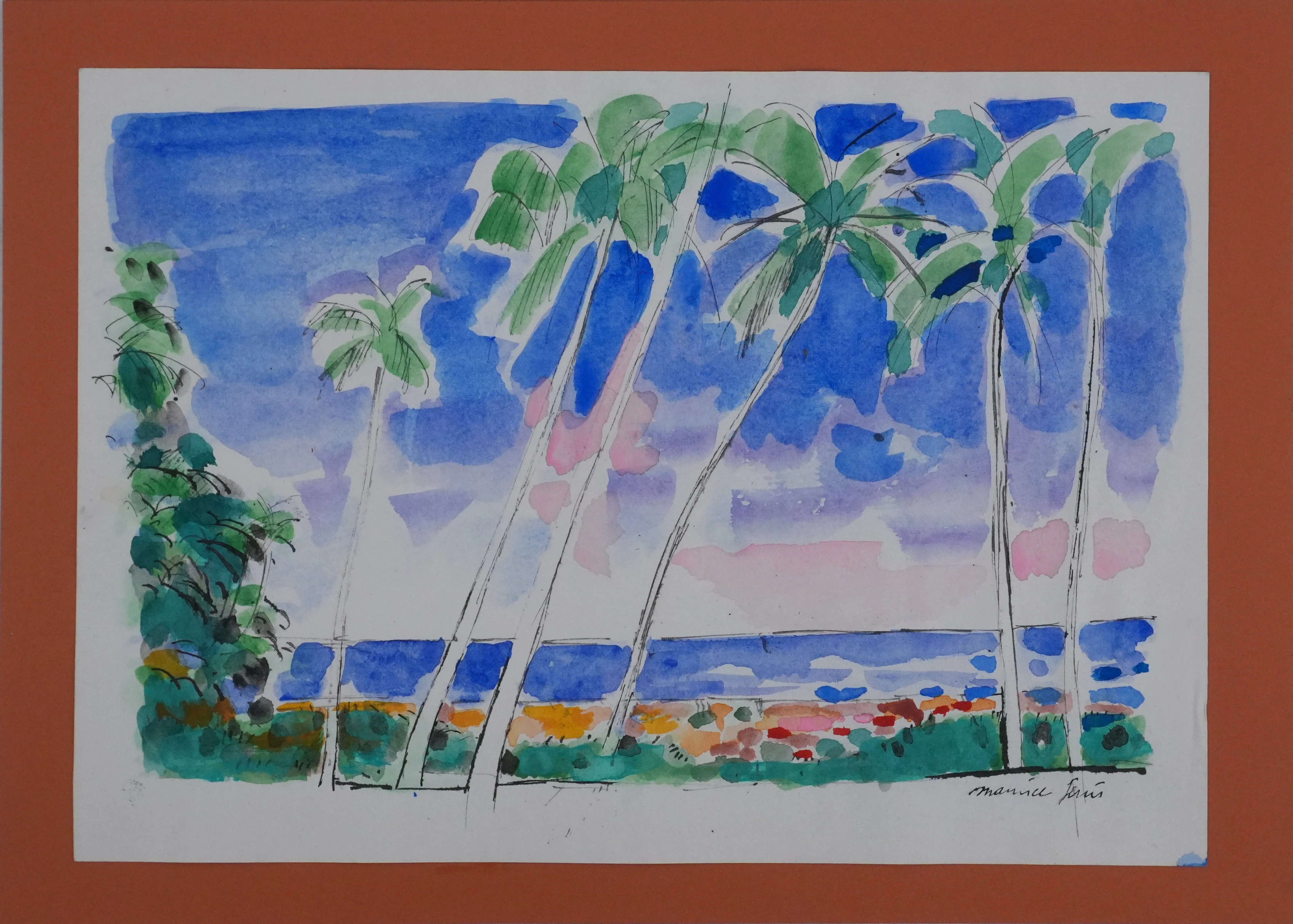 Maurice GENIS : Les palmiers sur la plage, Dessin original signé - Image 2
