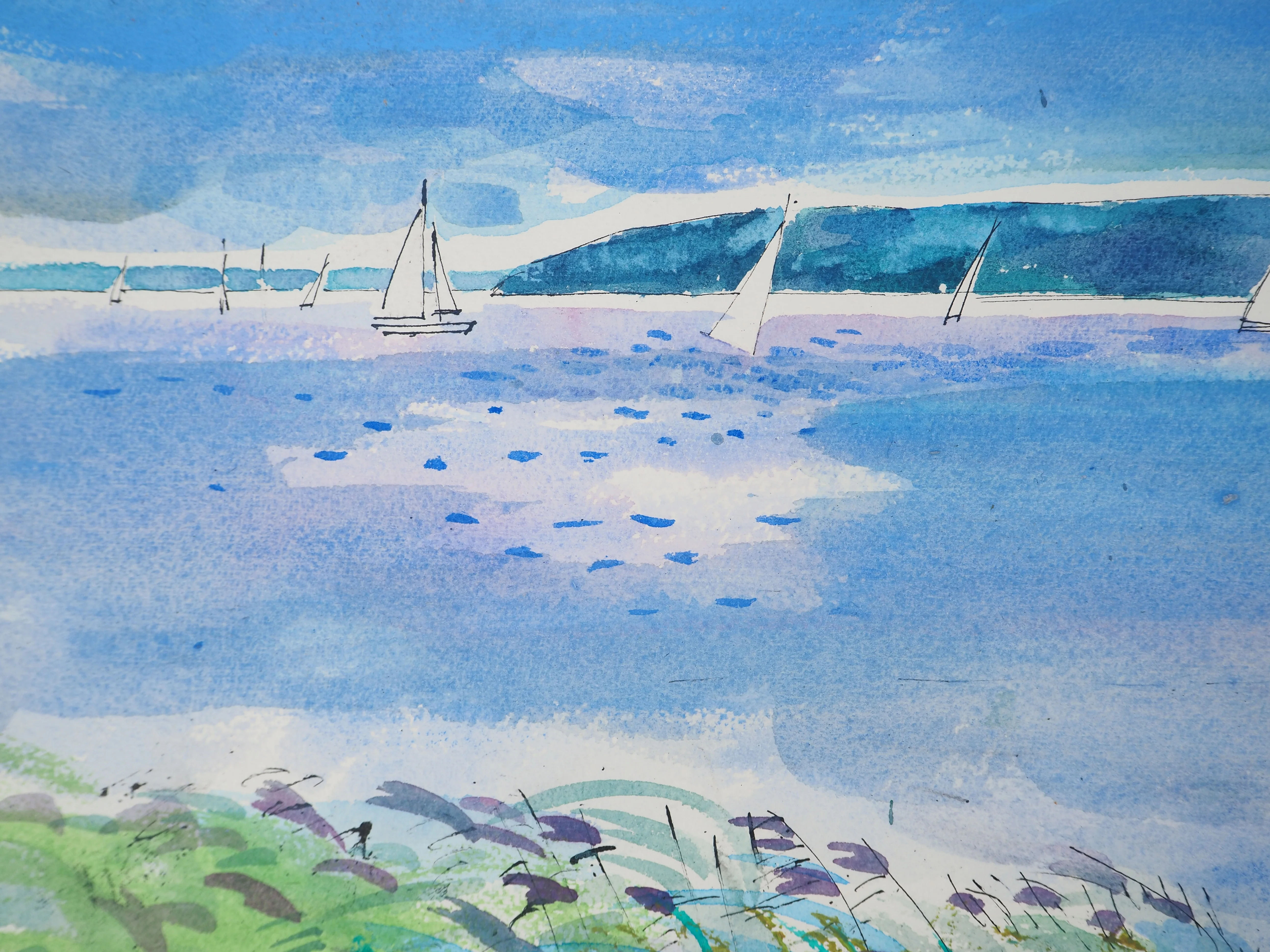 Maurice GENIS : Les pêcheurs à la barque, Aquarelle originale - Image 4