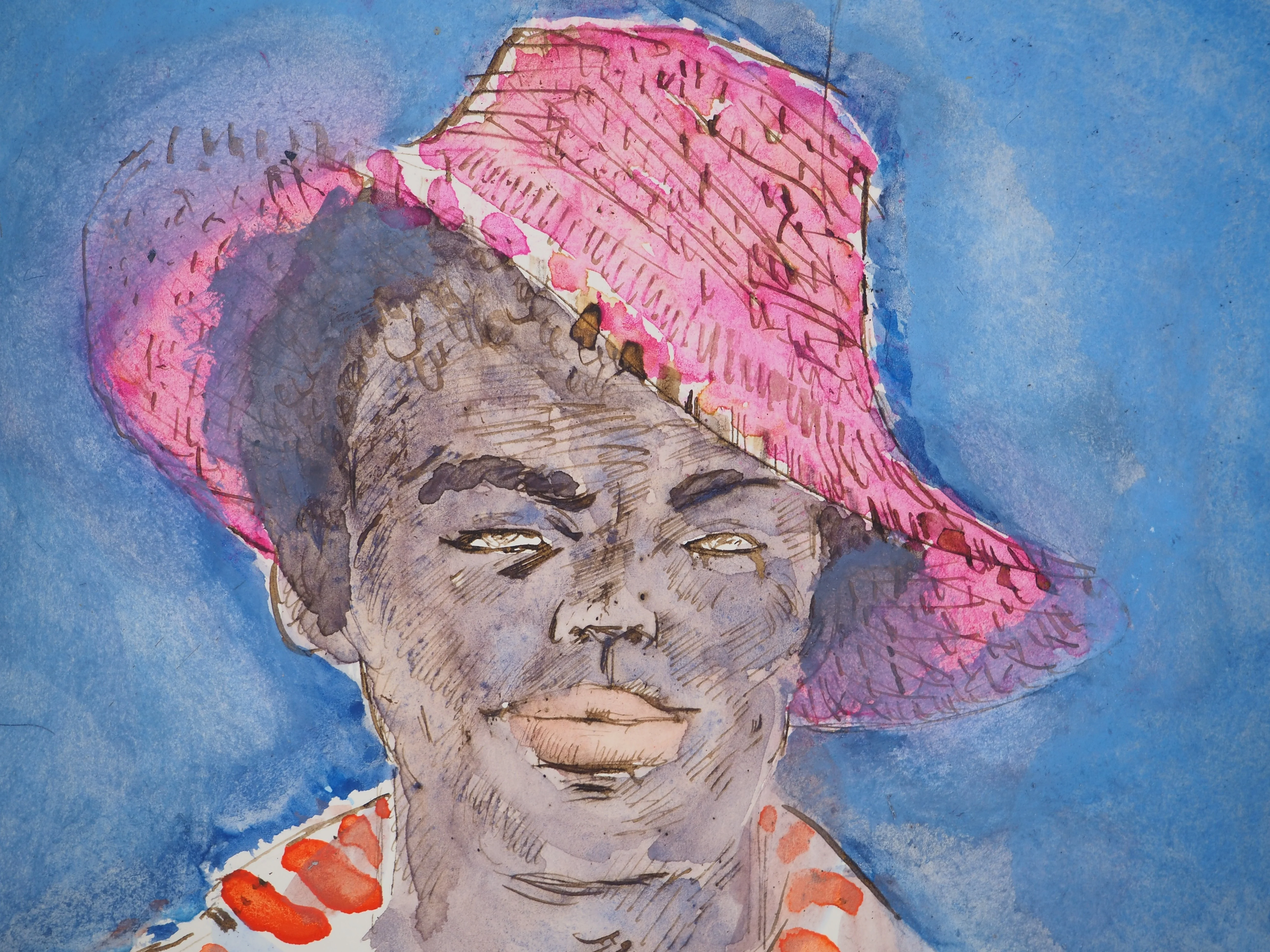 Maurice GENIS : Portrait à la chemise rayée, Aquarelle originale - Image 3