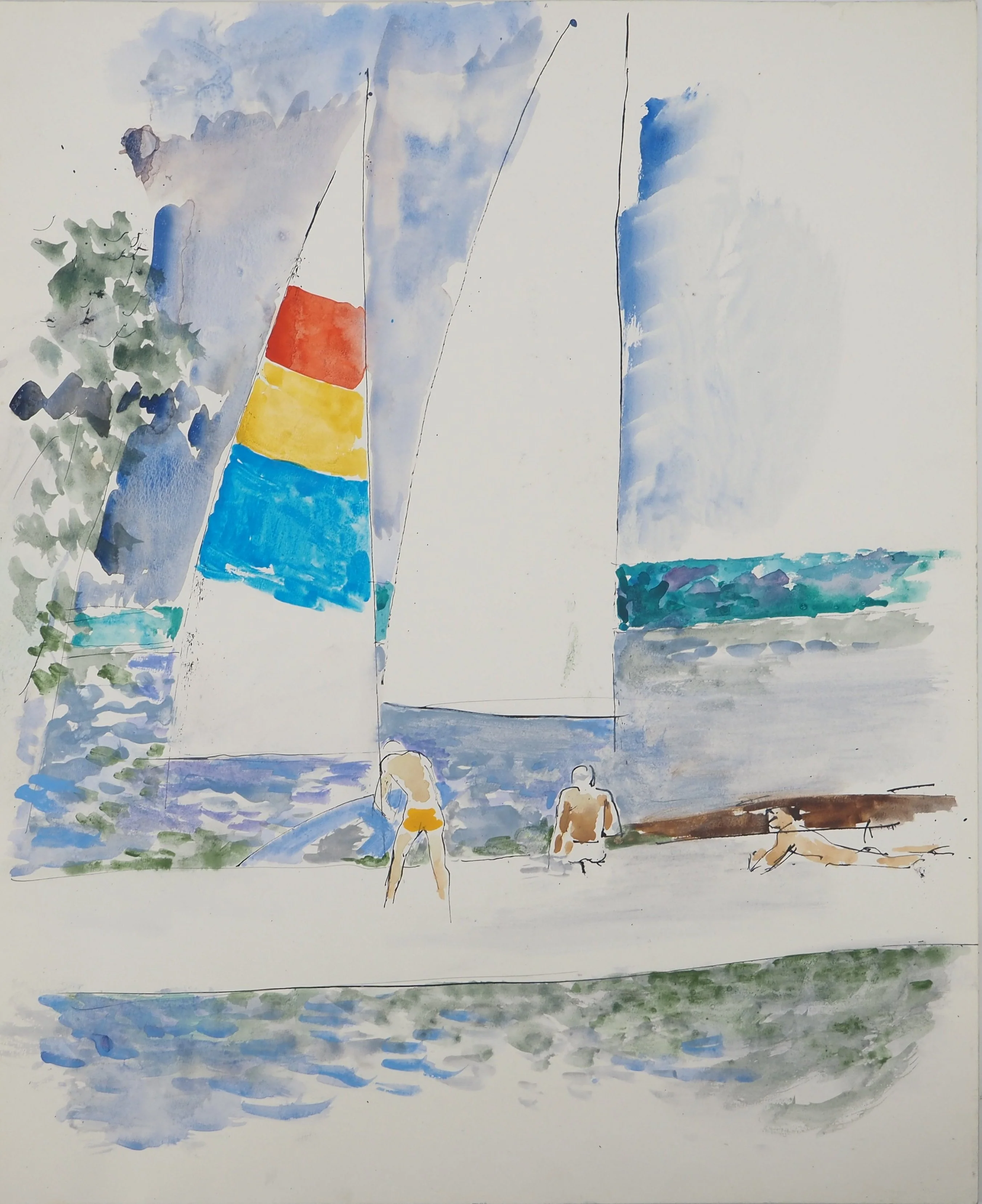 Maurice GENIS : Sortie en mer, Aquarelle originale