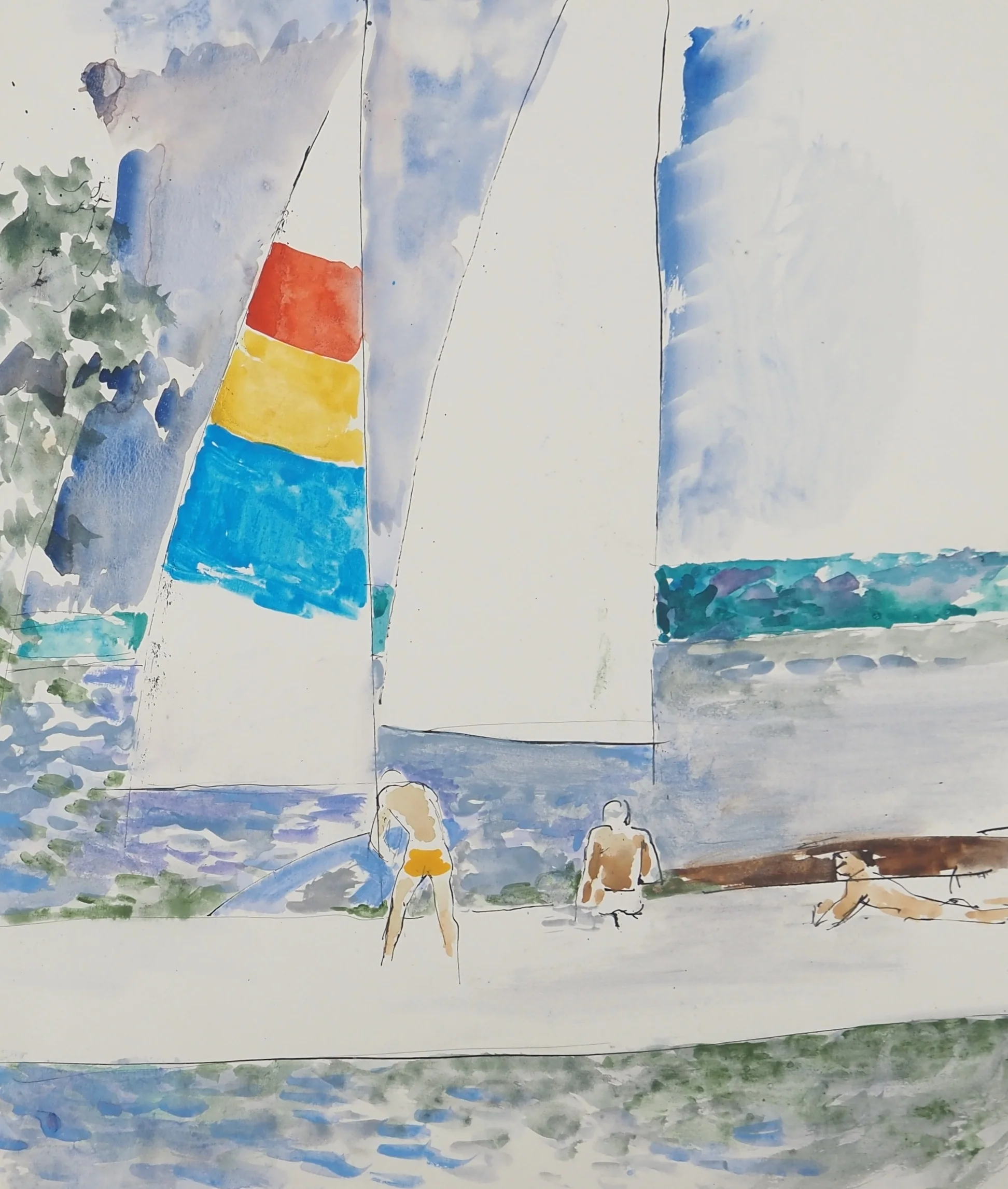 Maurice GENIS : Sortie en mer, Aquarelle originale - Image 2
