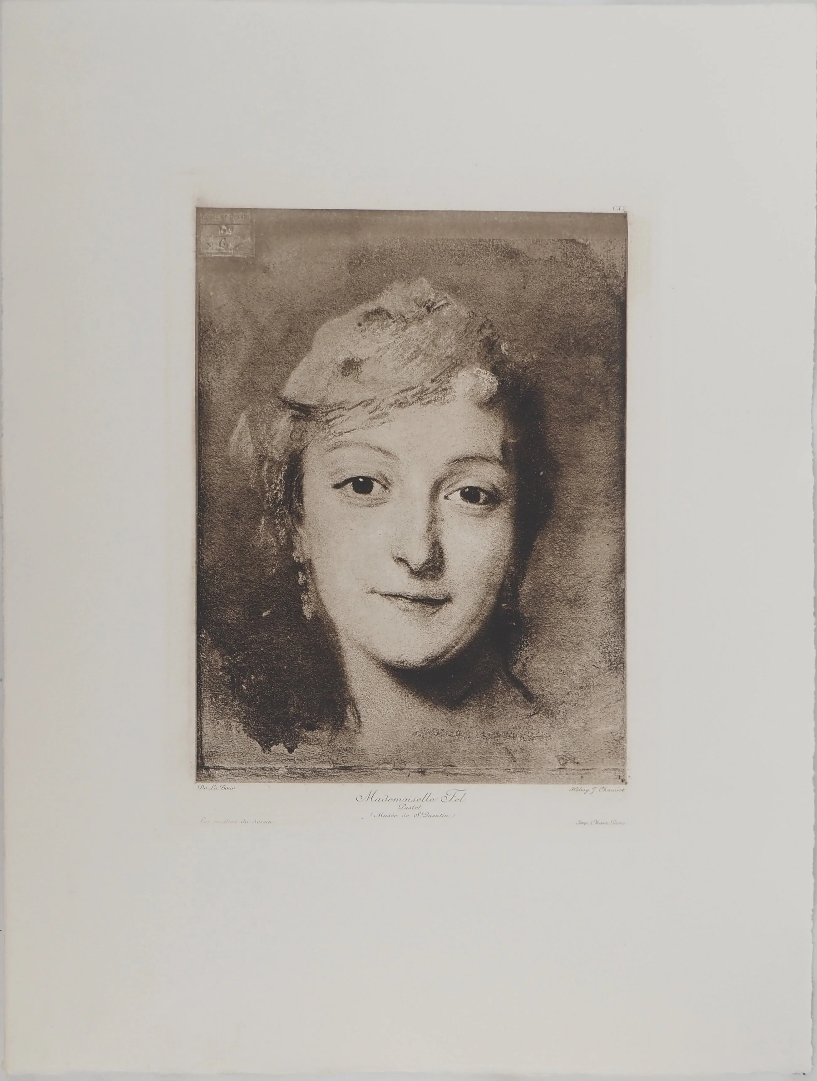 Maurice Quentin DE LA TOUR : Portrait de Mademoiselle Fel, Héliogravure signée