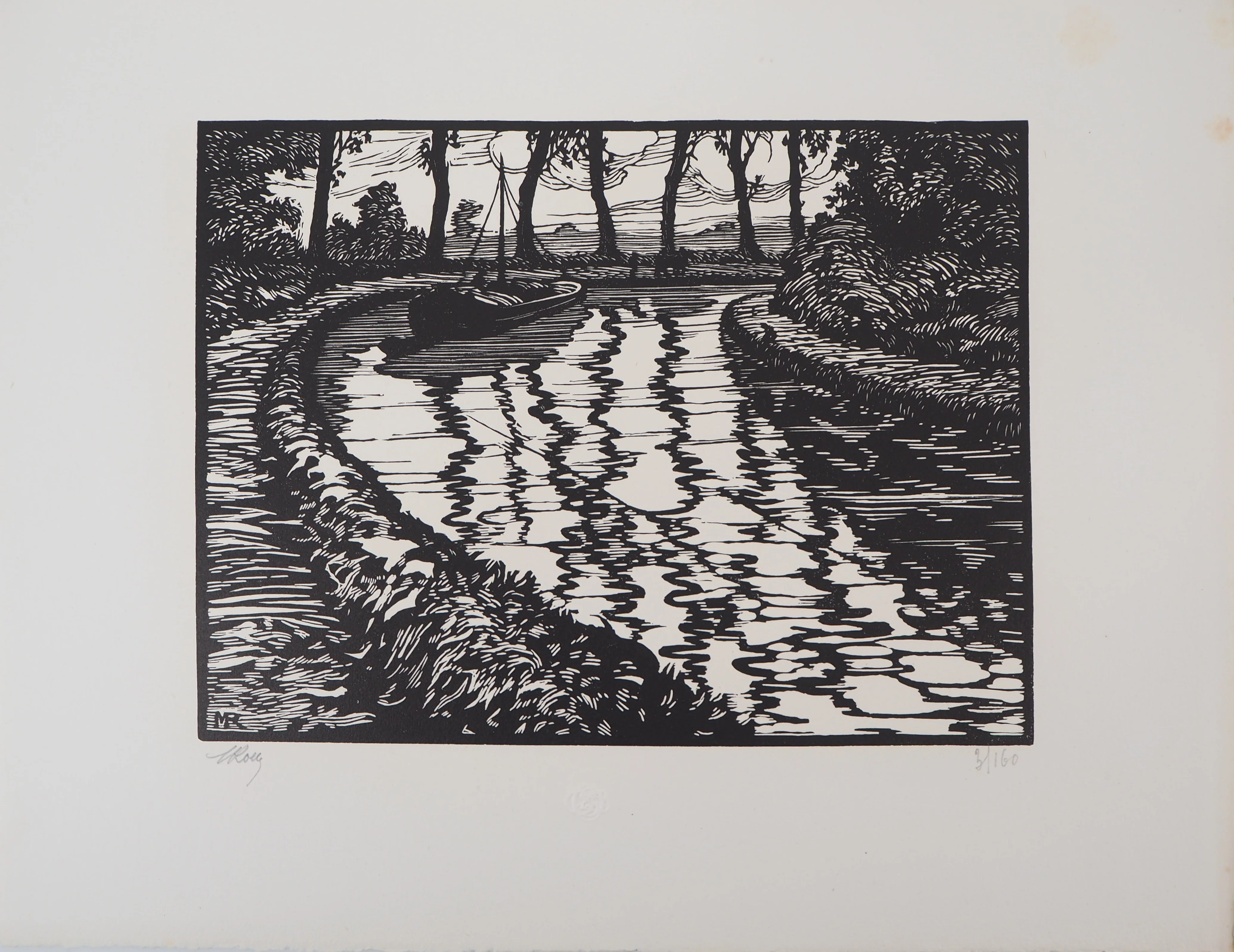 Maurice ROLLET : Le Canal, Gravure sur bois originale signée - Image 3