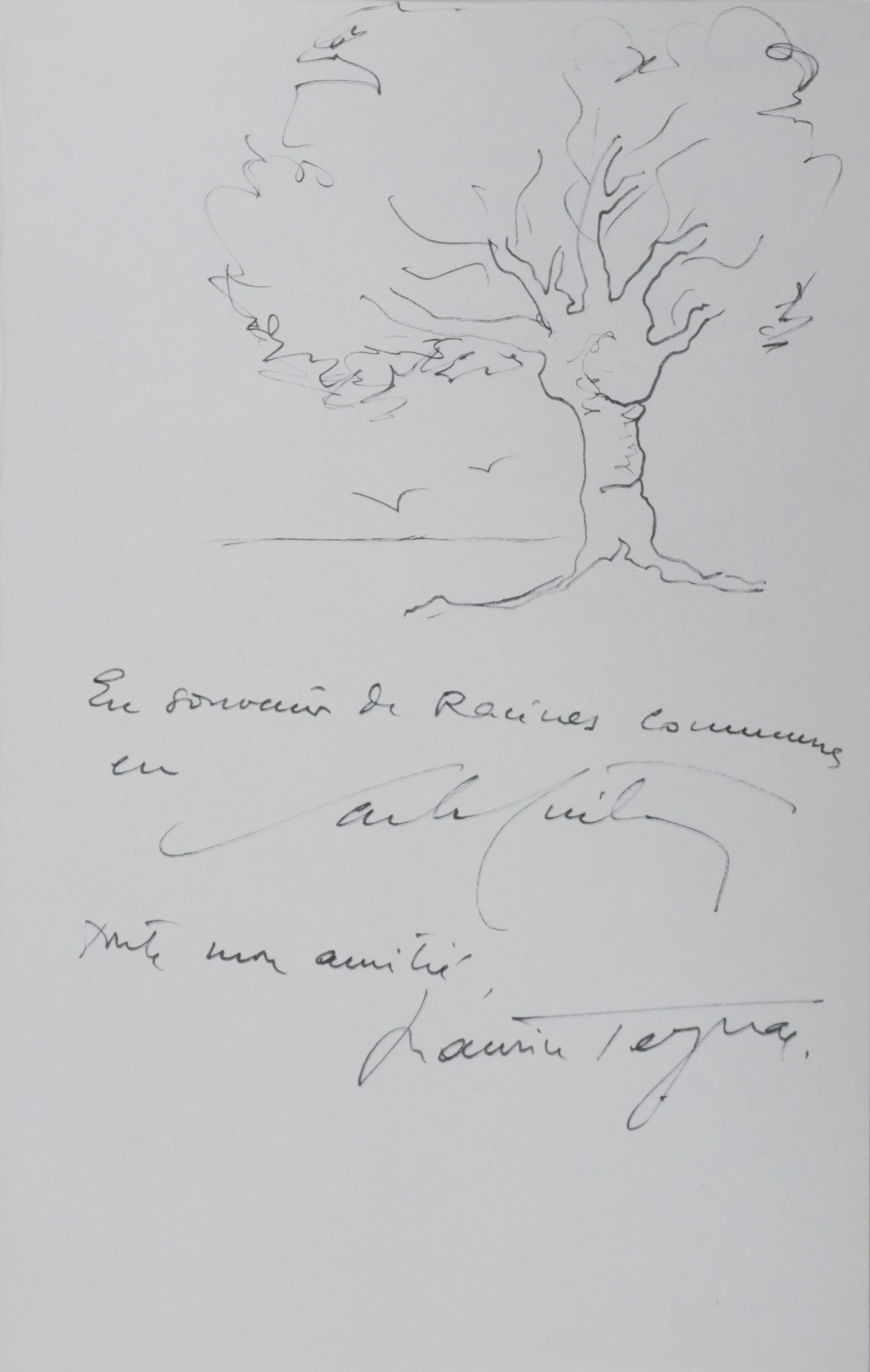 Maurice TEYNAC : L'arbre lointain, Autographe et dessin original signé