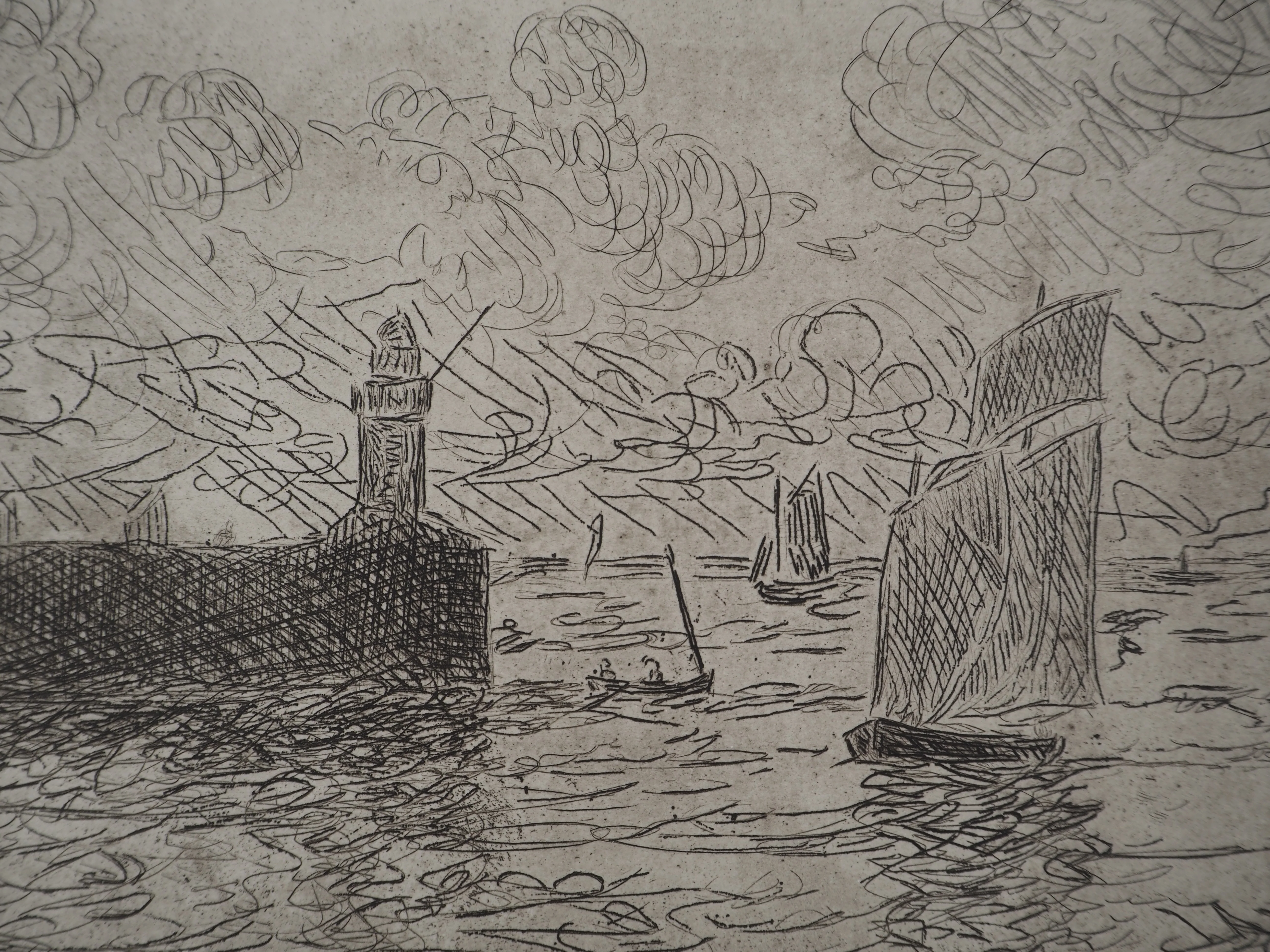 Maxime MAUFRA : La vieille jetée de Saint Nazaire, Gravure originale signée - Image 4
